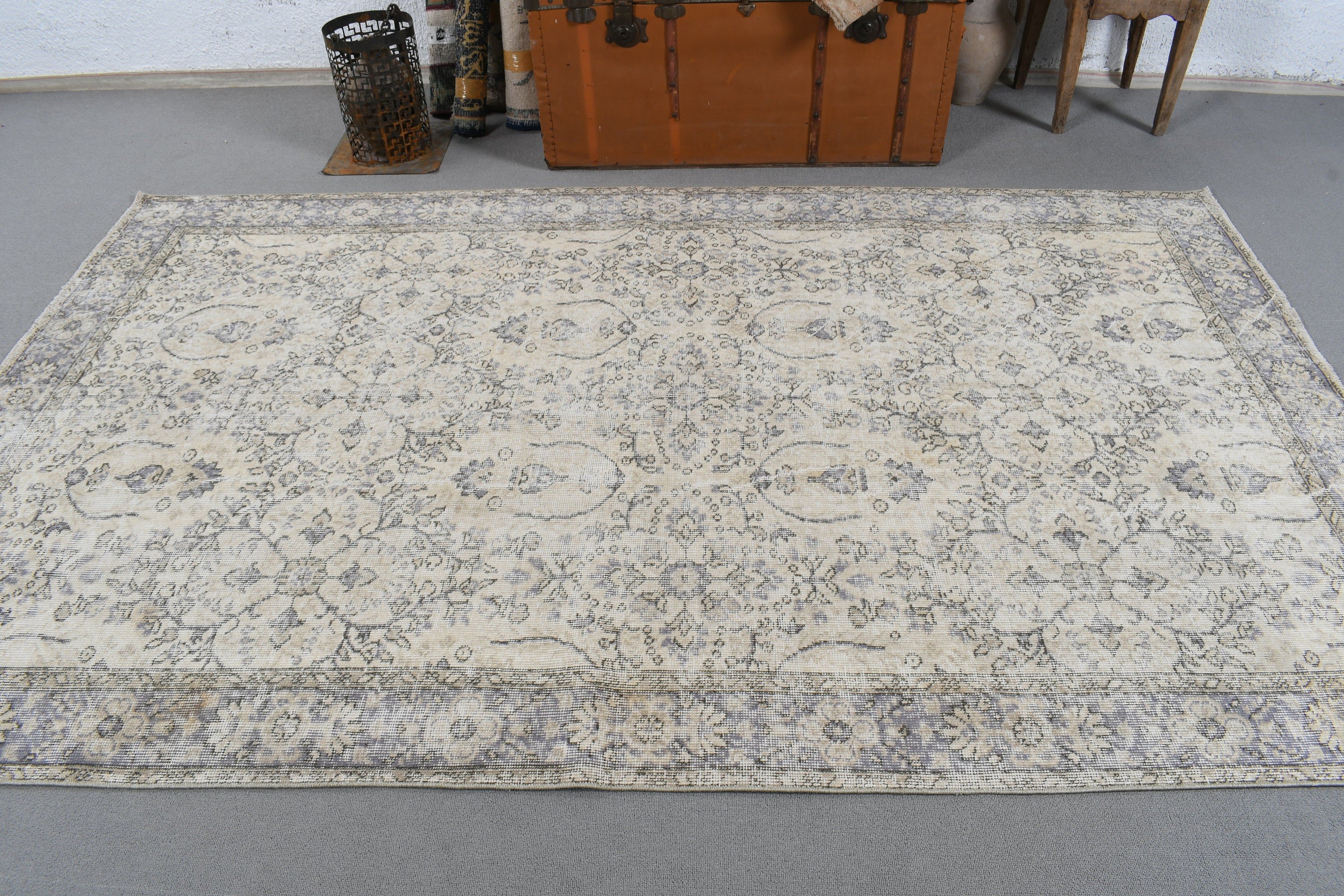 Fas Halıları, Büyük Oushak Halıları, Türk Halısı, 5,1x8,6 ft Büyük Halı, Bej Oushak Halısı, Vintage Halılar, Büyük Boho Halısı, Geometrik Halı