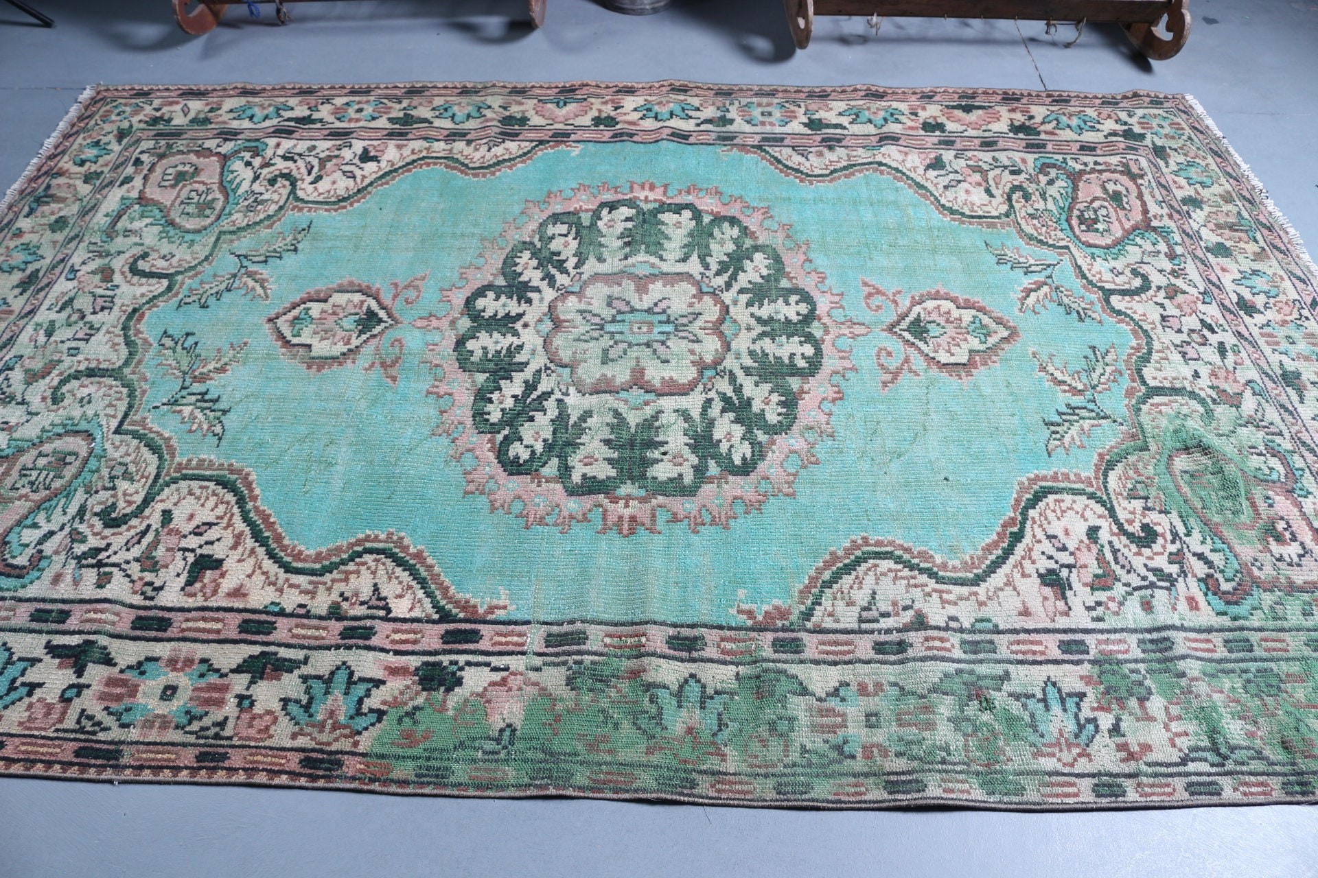 Dining Room Rug, Green Home Decor Rug, Cool Rug, Turkish Rugs, Living Room Rug, 6.2x9.3 ft Large Rug, Pale Rug, Vintage Rugs