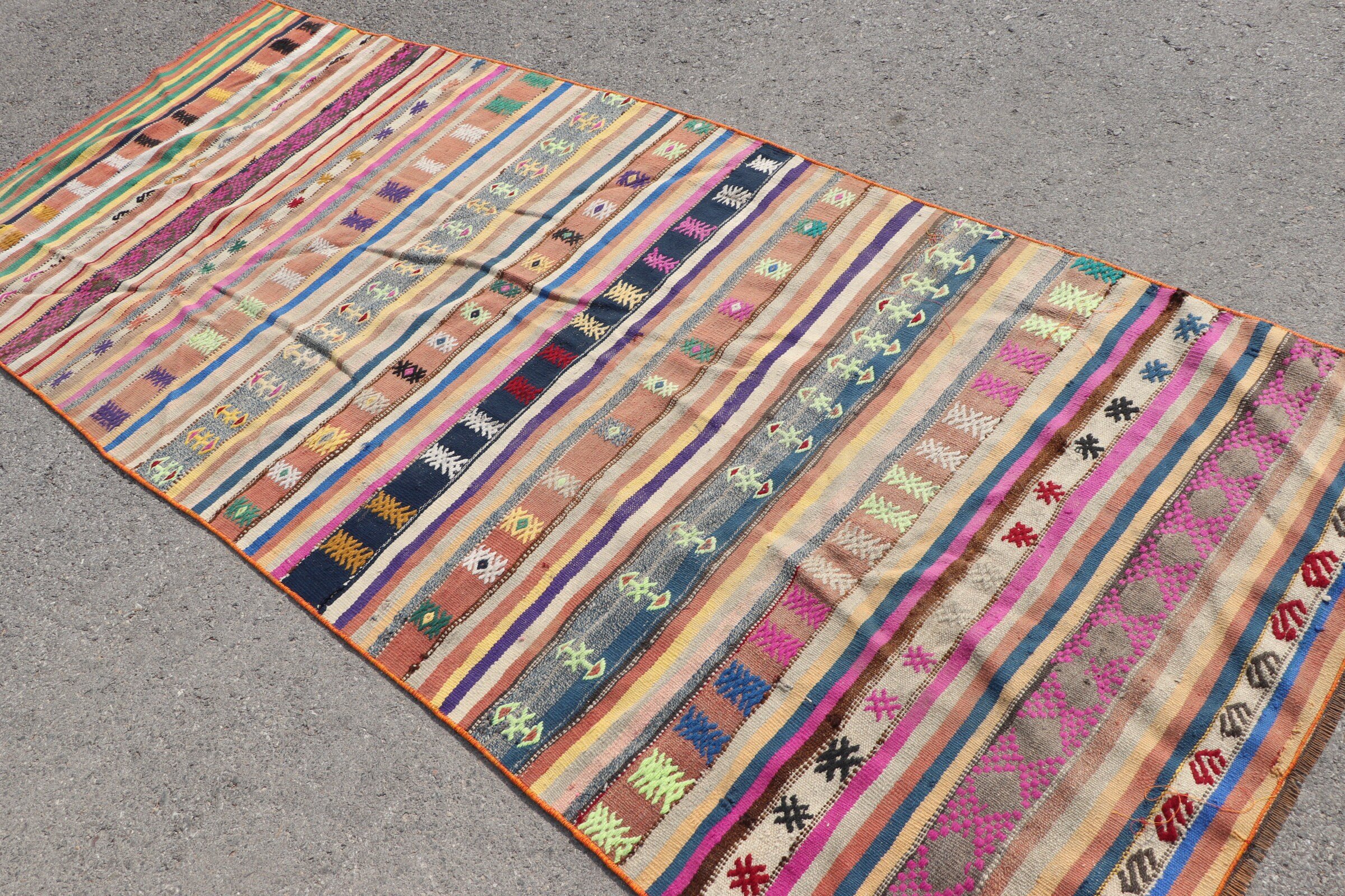 Kilim, Gökkuşağı Oryantal Halı, Yatak Odası Halısı, 3,9x9,4 ft Alan Halısı, Alan Halıları, Vintage Halı, Antika Halı, Yemek Odası Halıları, Türk Halıları