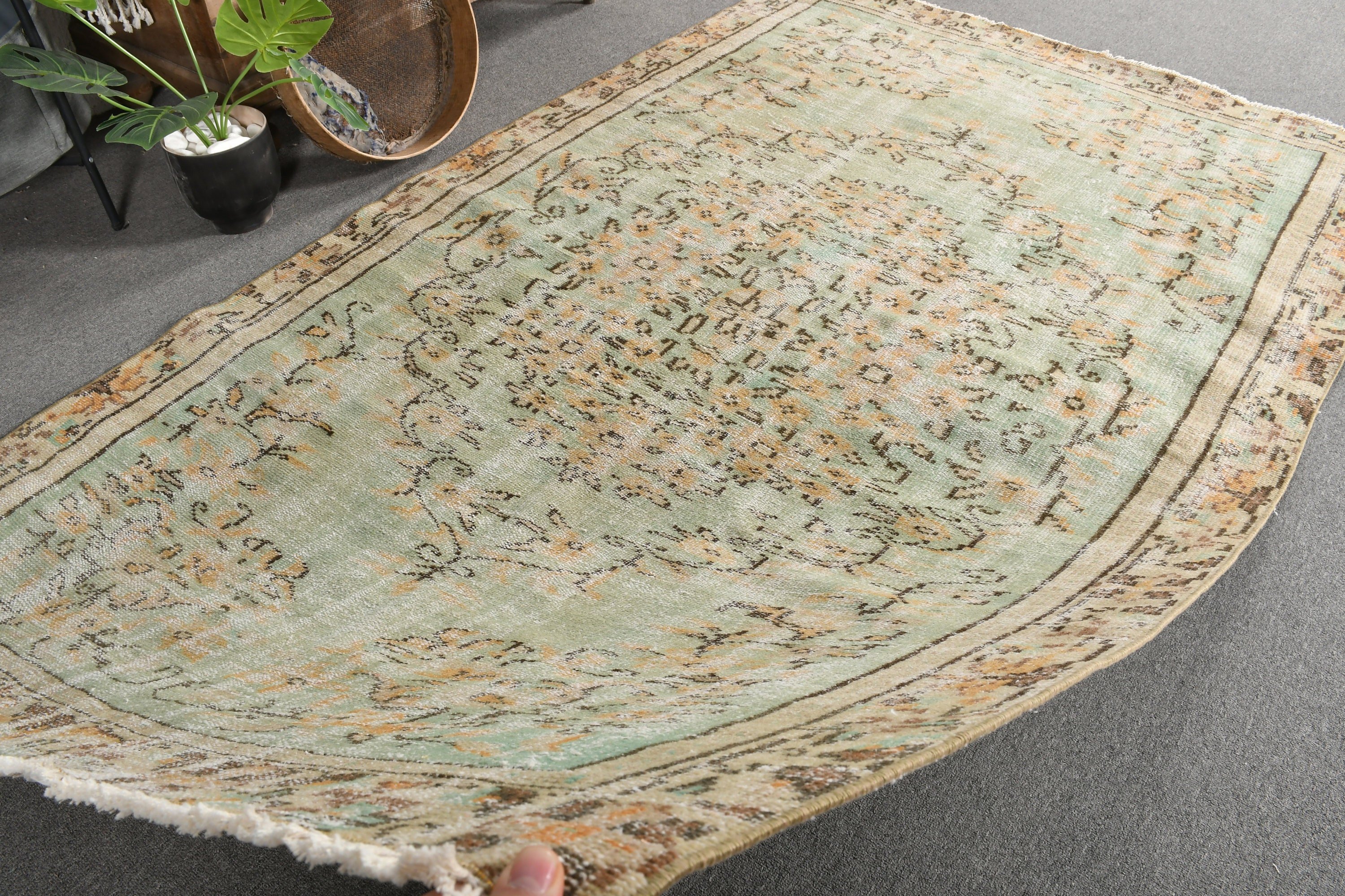 Oriental Rug, Dining Room Rug, Vintage Rug, 4.6x7.6 ft Area Rug, Pastel Rug, Rugs for Floor, Turkish Rugs, Green Antique Rug