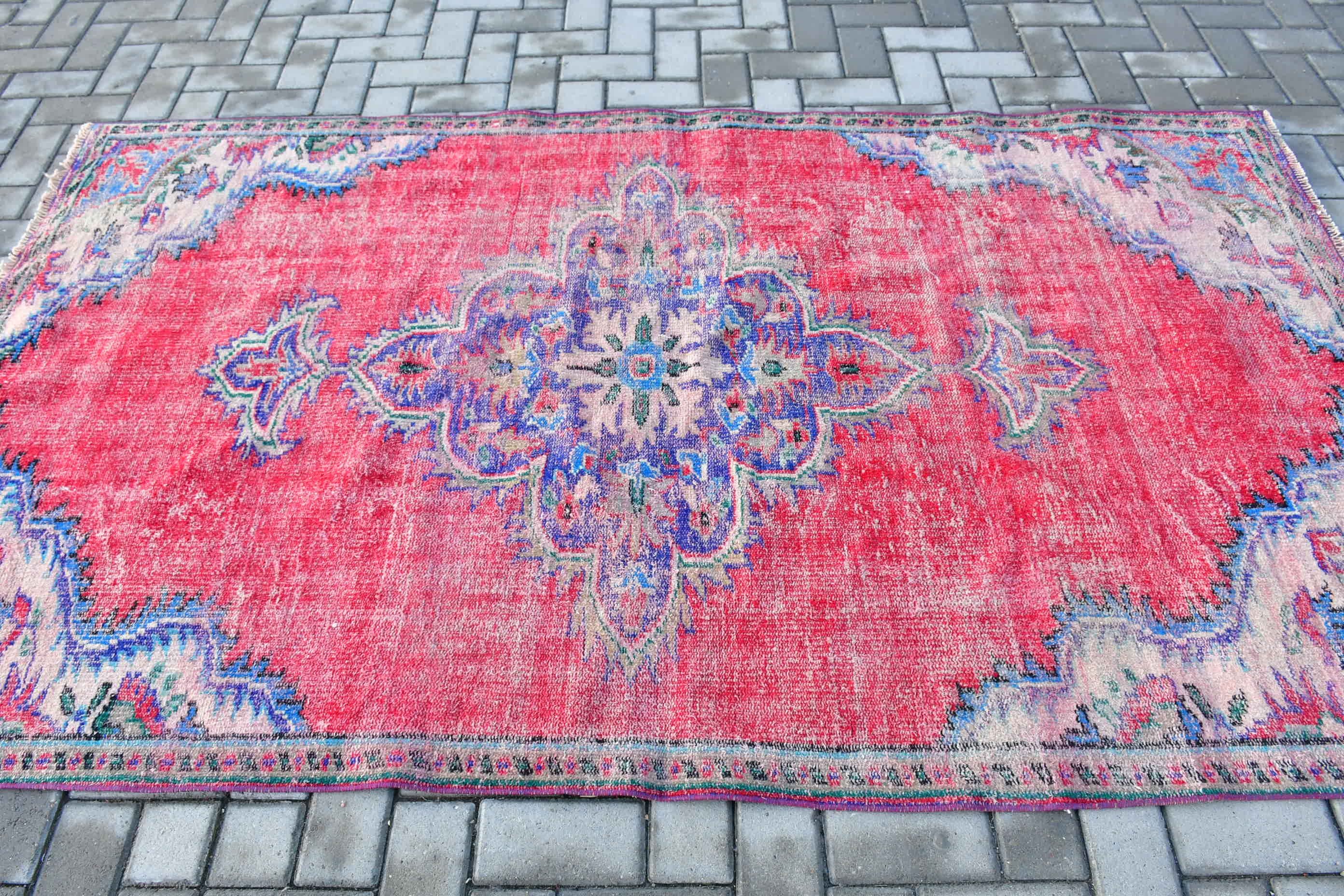 Rugs for Nursery, 4.6x7.9 ft Area Rug, Turkish Rugs, Antique Rug, Nursery Rug, Retro Rug, Home Decor Rugs, Vintage Rugs, Red Floor Rugs