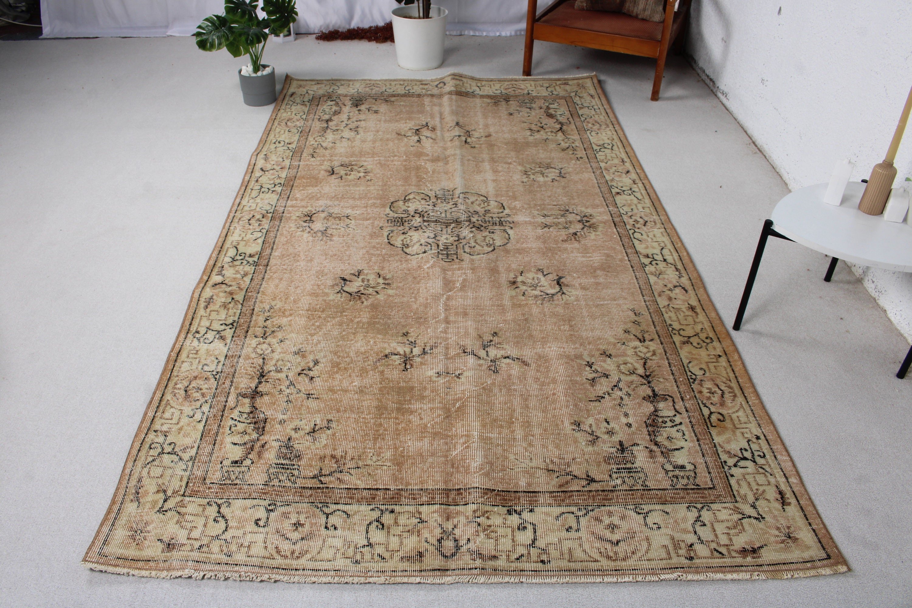 Yemek Odası Halıları, 5.1x8.8 ft Büyük Halı, Açıklama Halıları, Bej Fas Halısı, Sanatsal Halı, Havalı Halı, Vintage Halılar, Türk Halıları, Salon Halıları