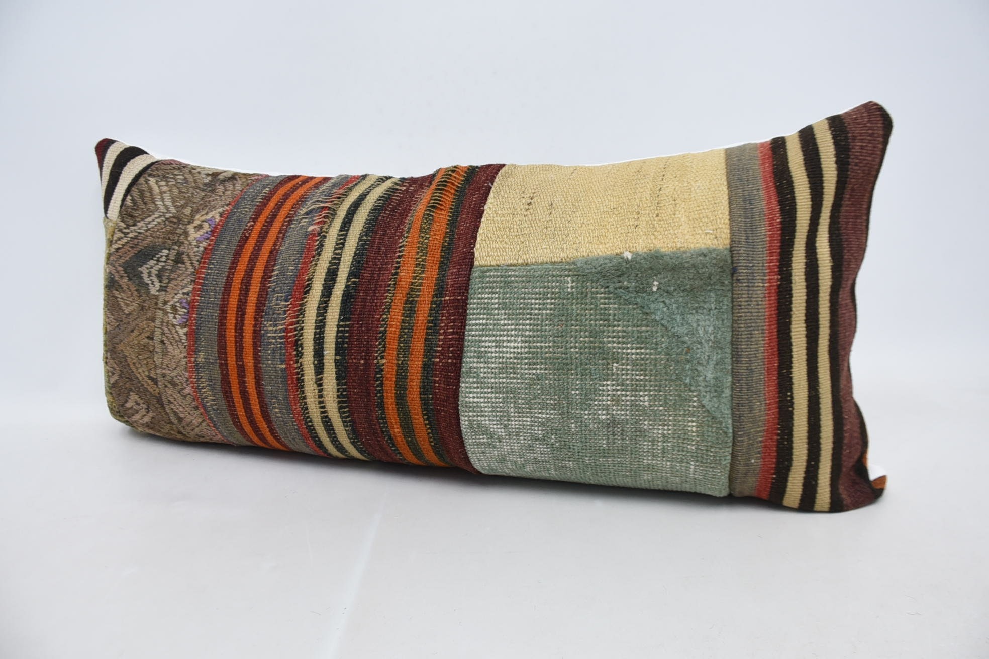 Muted Cushion Case, Kilim Cushion Sham, Vintage Pillow, Ethnical Kilim Rug Pillow, Retro Throw Cushion Cover, 16"x36" Orange Pillow Case