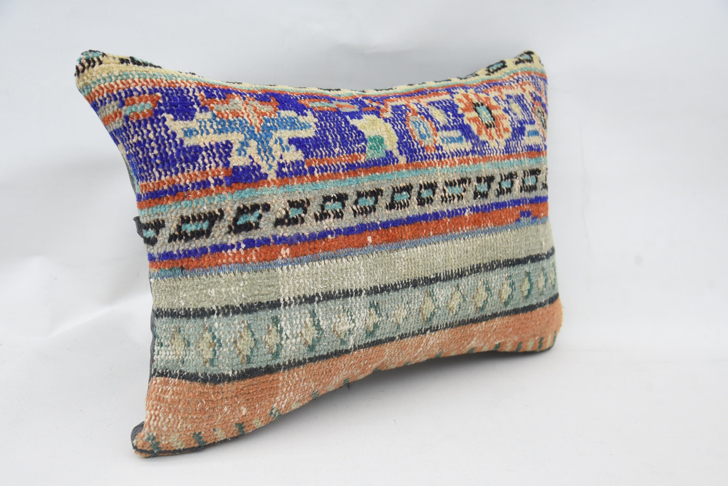 Vintage Kilim Throw Pillow, Boho Pillow, Wool Kilim Pillow Pillow, Aztec Cushion Case, Vintage Kilim Pillow, 16"x24" Blue Pillow Case