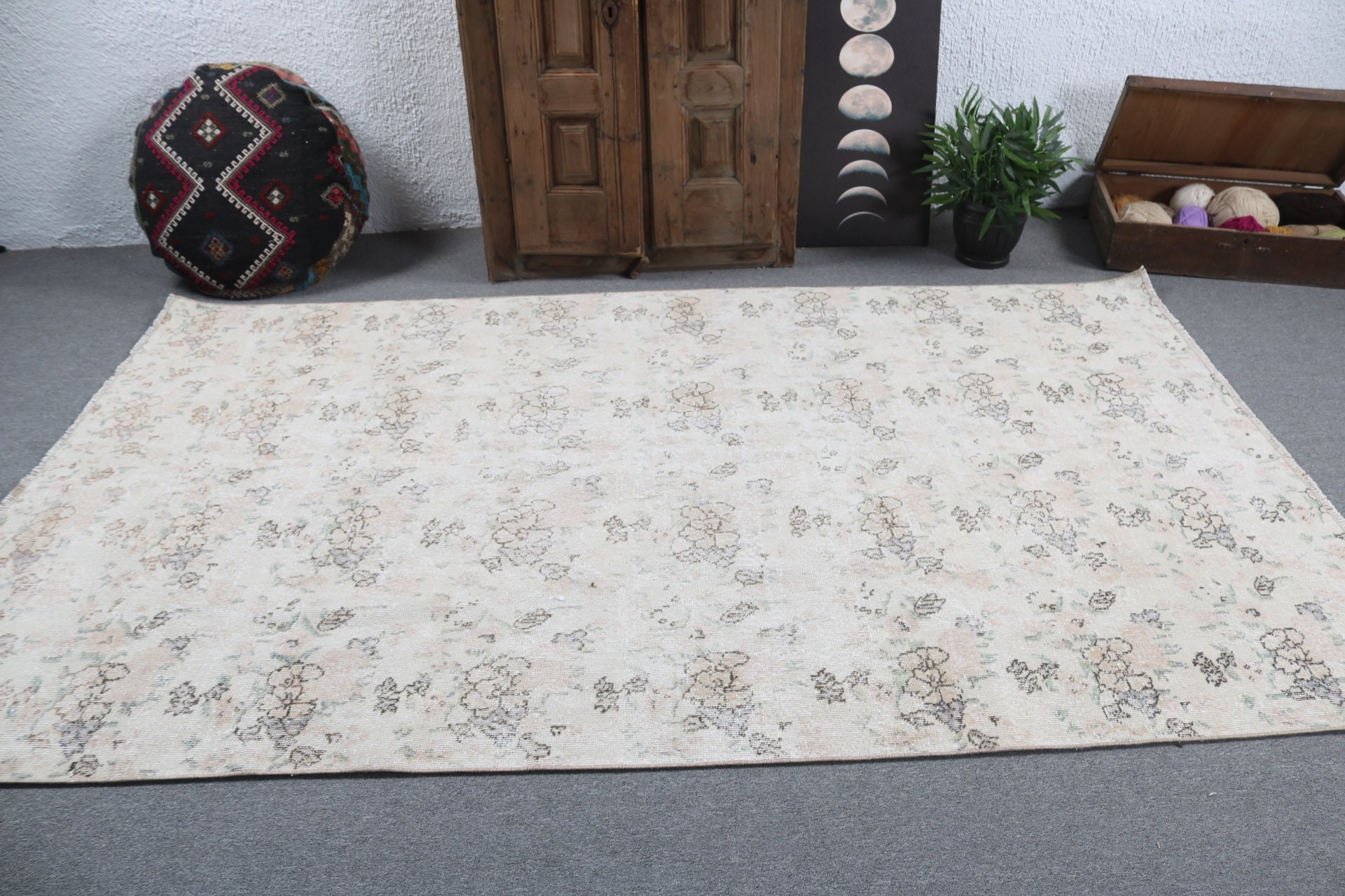 Salon Halıları, 5.3x9 ft Büyük Halı, Boho Halı, Oturma Odası Halıları, Vintage Halı, Bej Açıklama Halıları, Türk Halısı, Düz Dokuma Halı, Yatak Odası Halıları