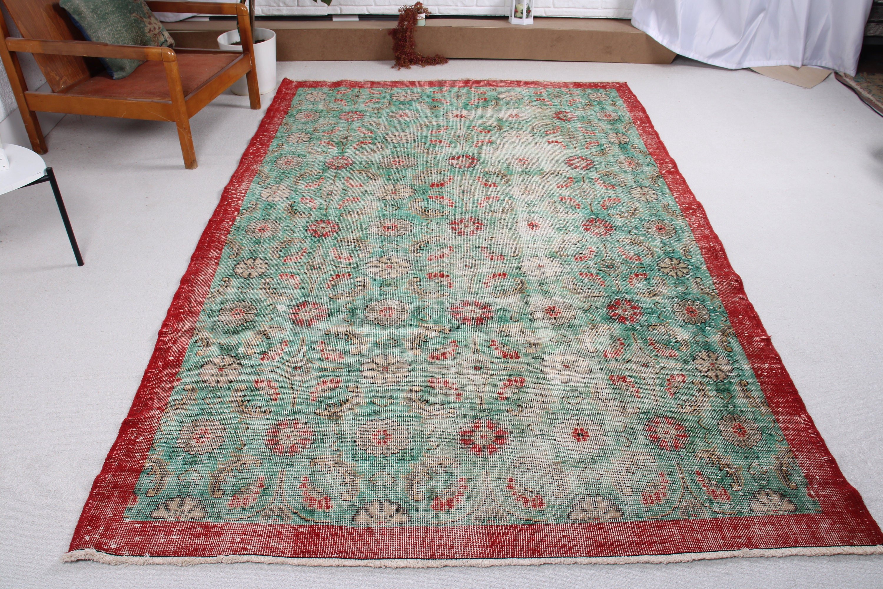 Yer Halıları, Yeşil Antika Halılar, Vintage Halılar, Büyük Boho Halılar, Türk Halısı, Geometrik Halı, Salon Halısı, Antika Halı, 5.7x8.9 ft Büyük Halı