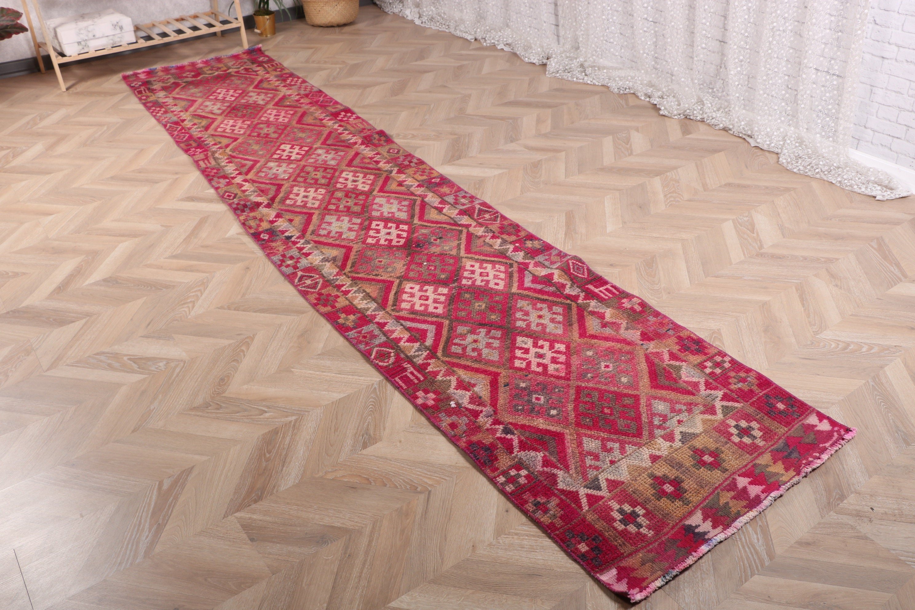 Oryantal Halı, Türk Halıları, Yün Halı, Mutfak Halıları, Vintage Halılar, Pembe Fas Halıları, Beni Ourain Yolluk Halıları, 2,5x12,2 ft Yolluk Halısı