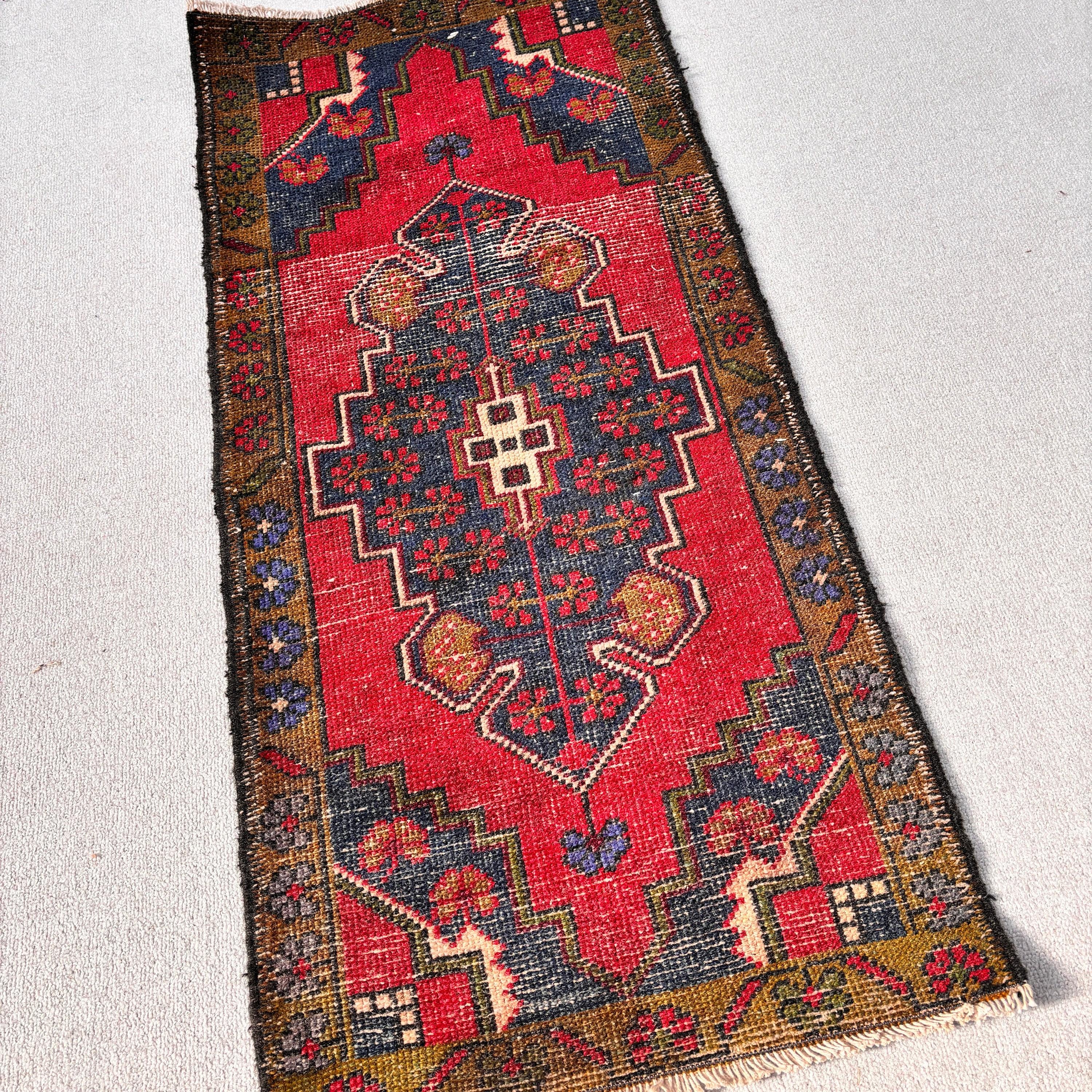 Kitchen Rug, Red Anatolian Rugs, 1.7x3.7 ft Small Rug, Door Mat Rug, Turkish Rug, Bedroom Rug, Aztec Rug, Vintage Rugs