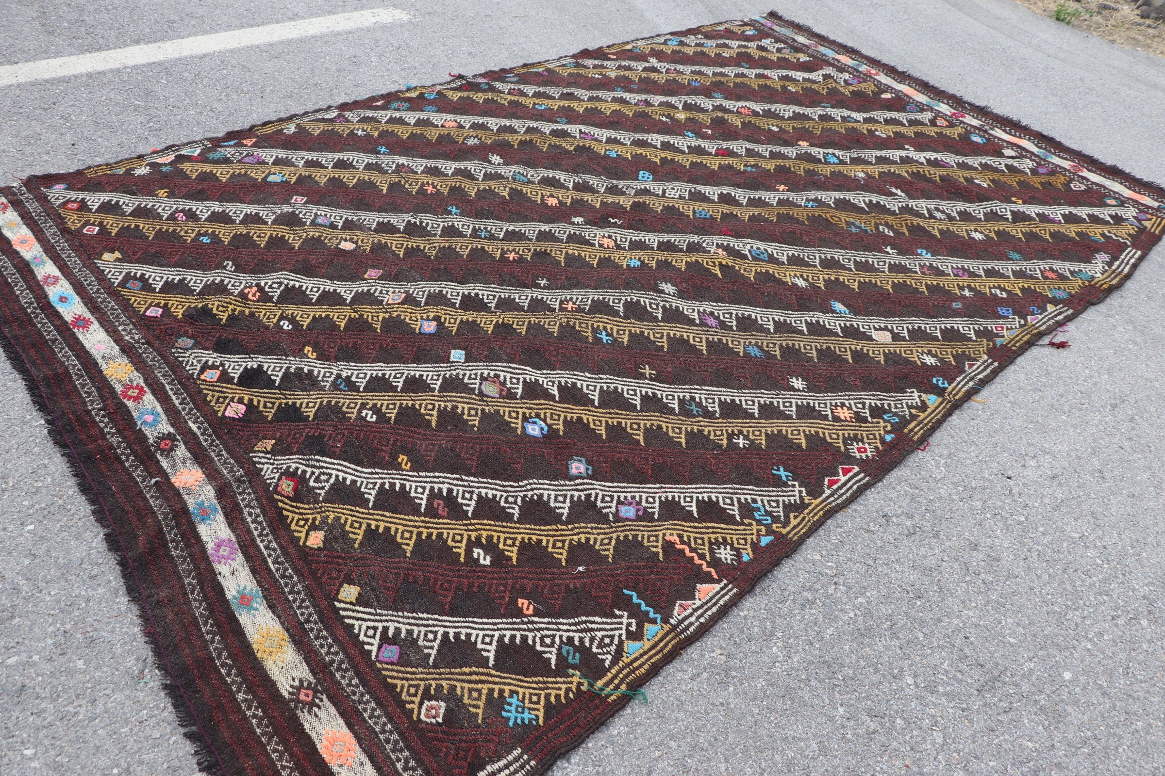 Kahverengi Yatak Odası Halıları, Vintage Halı, Yer Halısı, 6.8x11 ft Büyük Boy Halı, Kilim, Oturma Odası Halısı, Oryantal Halı, Salon Halısı, Yün Halısı, Türk Halısı