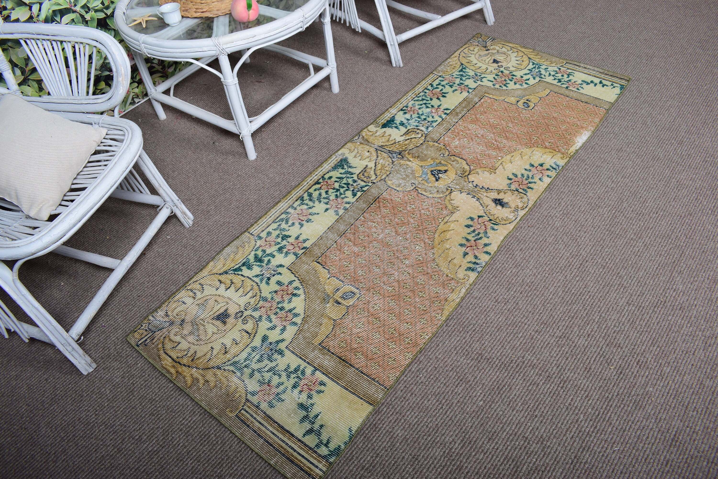 Vintage Rugs, Antique Rug, Bedroom Rug, Modern Rug, Green Bedroom Rugs, Stair Rug, Turkish Rug, Long Runner Rugs, 2.1x6.2 ft Runner Rug