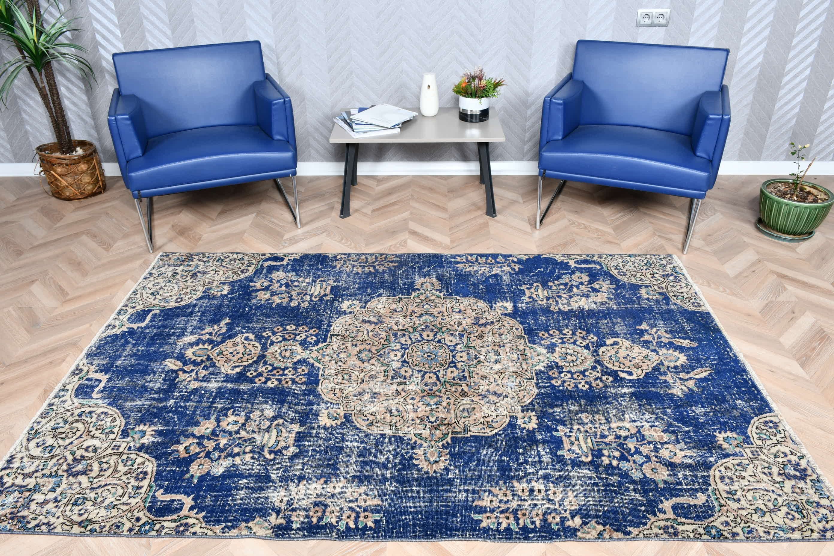 Turkish Rug, Rugs for Area, Home Decor Rug, Bedroom Rugs, Custom Rugs, Blue Anatolian Rug, Vintage Rug, Kitchen Rug, 4.8x7.4 ft Area Rug