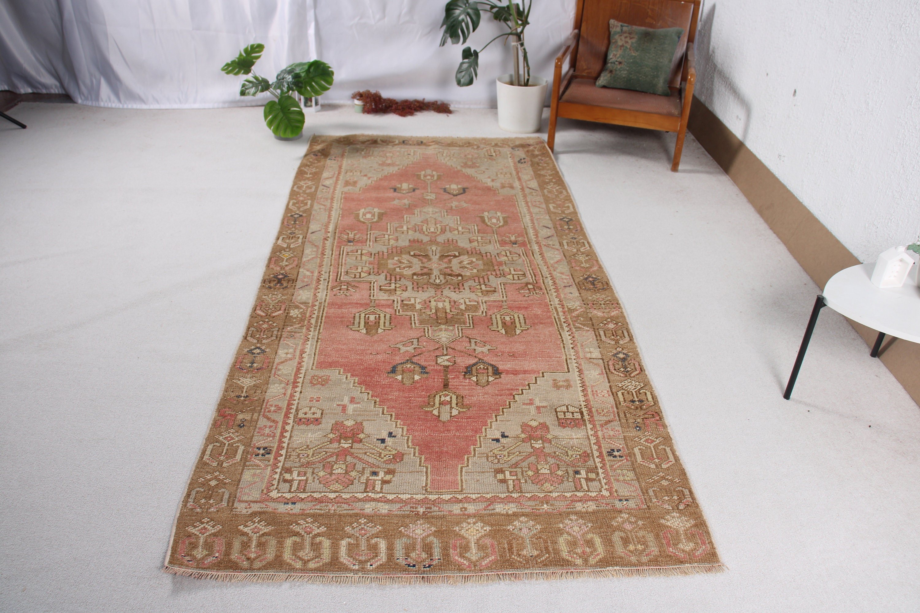 Turkish Rugs, Boho Rug, Vintage Rug, Neutral Rugs, Red Wool Rugs, Boho Area Rugs, Aztec Rugs, Vintage Area Rug, 4.1x9.2 ft Area Rugs