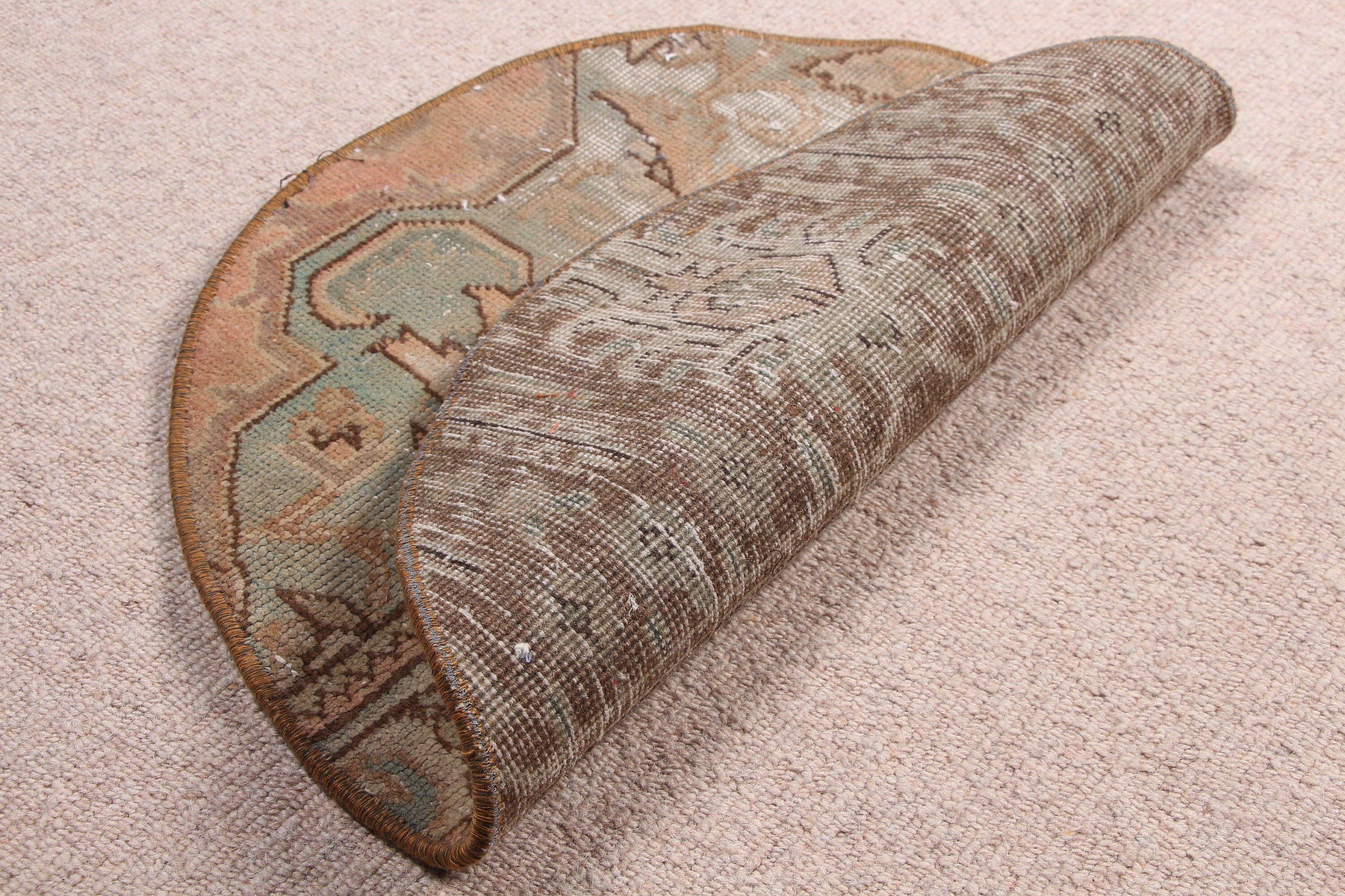 Araba Paspas Halısı, Duvara Asılı Halı, 1.7x1.7 ft Küçük Halı, Türk Halısı, Mutfak Halısı, Kahverengi Soğuk Halı, Vintage Halı, Etnik Halı