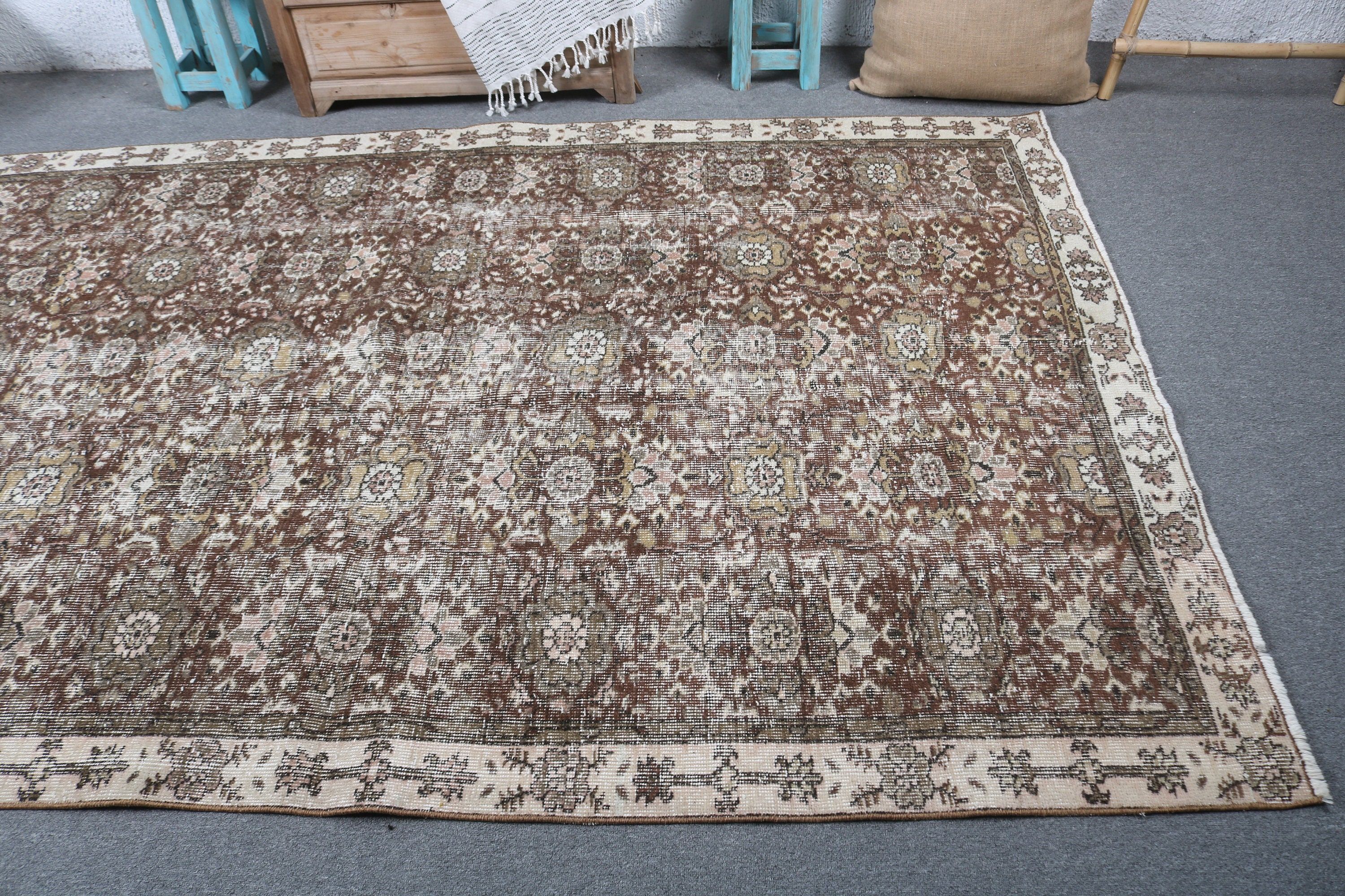 5.3x8.1 ft Büyük Halılar, Yemek Odası Halısı, Yün Halı, Vintage Halılar, Salon Halısı, Salon Halıları, Türk Halısı, Kahverengi Anadolu Halısı