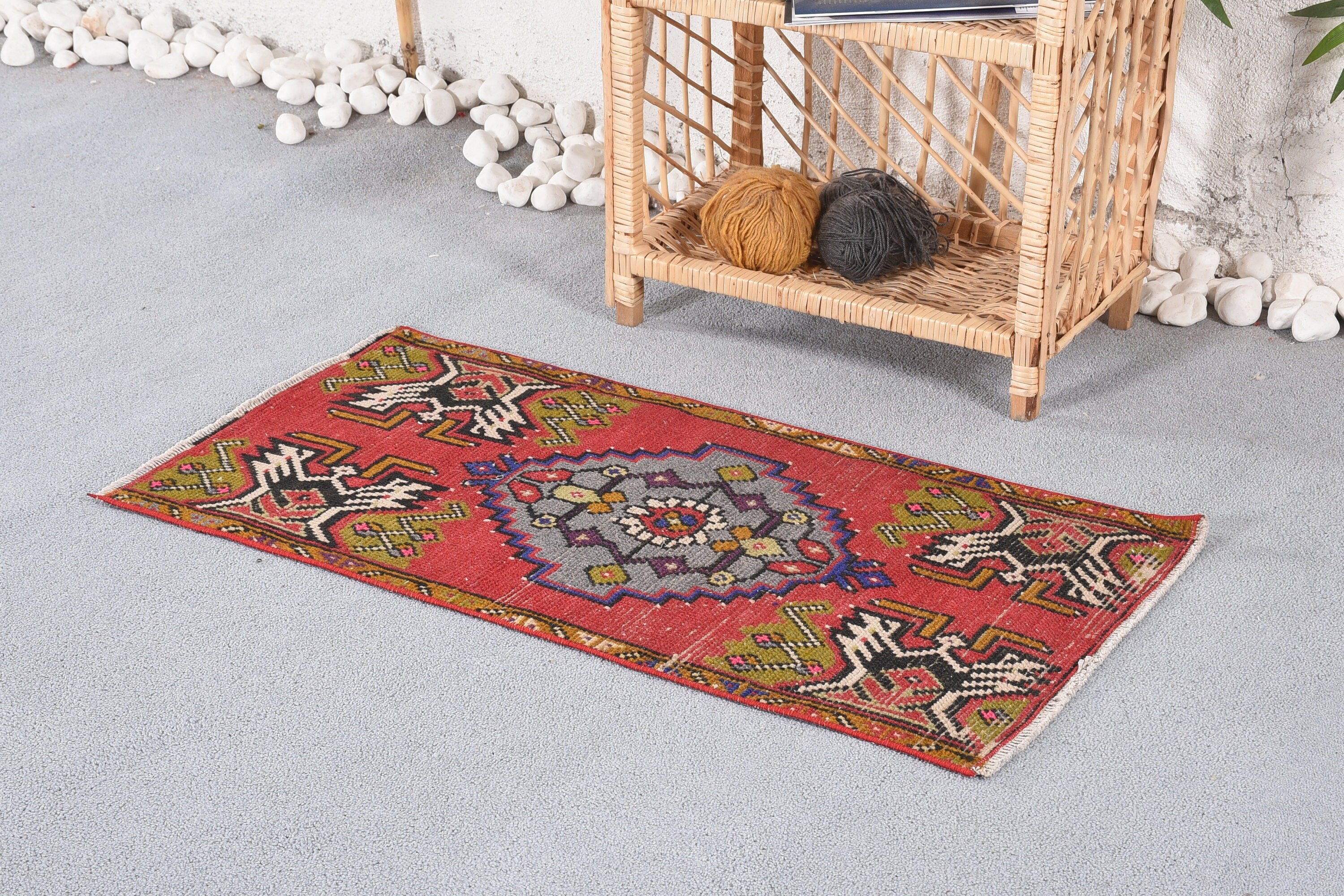 Turkish Rugs, Red Cool Rug, Entry Rugs, Floor Rug, Vintage Rug, 1.6x3 ft Small Rugs, Oushak Rug, Bathroom Rug, Cute Rug, Rugs for Door Mat