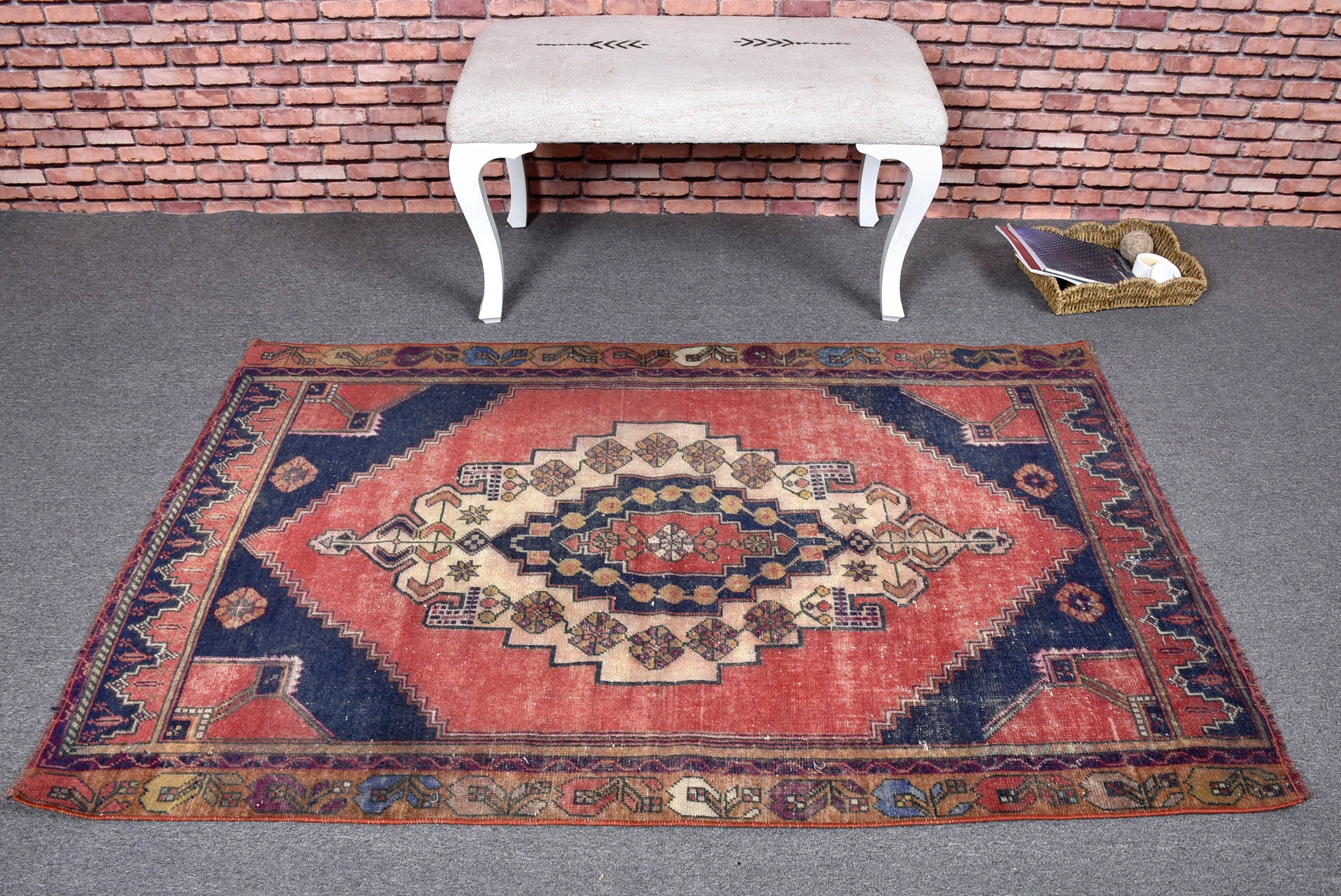 Boho Halılar, Giriş Halıları, Kırmızı Mutfak Halısı, Geleneksel Halılar, Türk Halısı, Vintage Halılar, Düz Dokuma Halılar, Boho Vurgulu Halı, 3,5x5,5 ft Vurgulu Halı