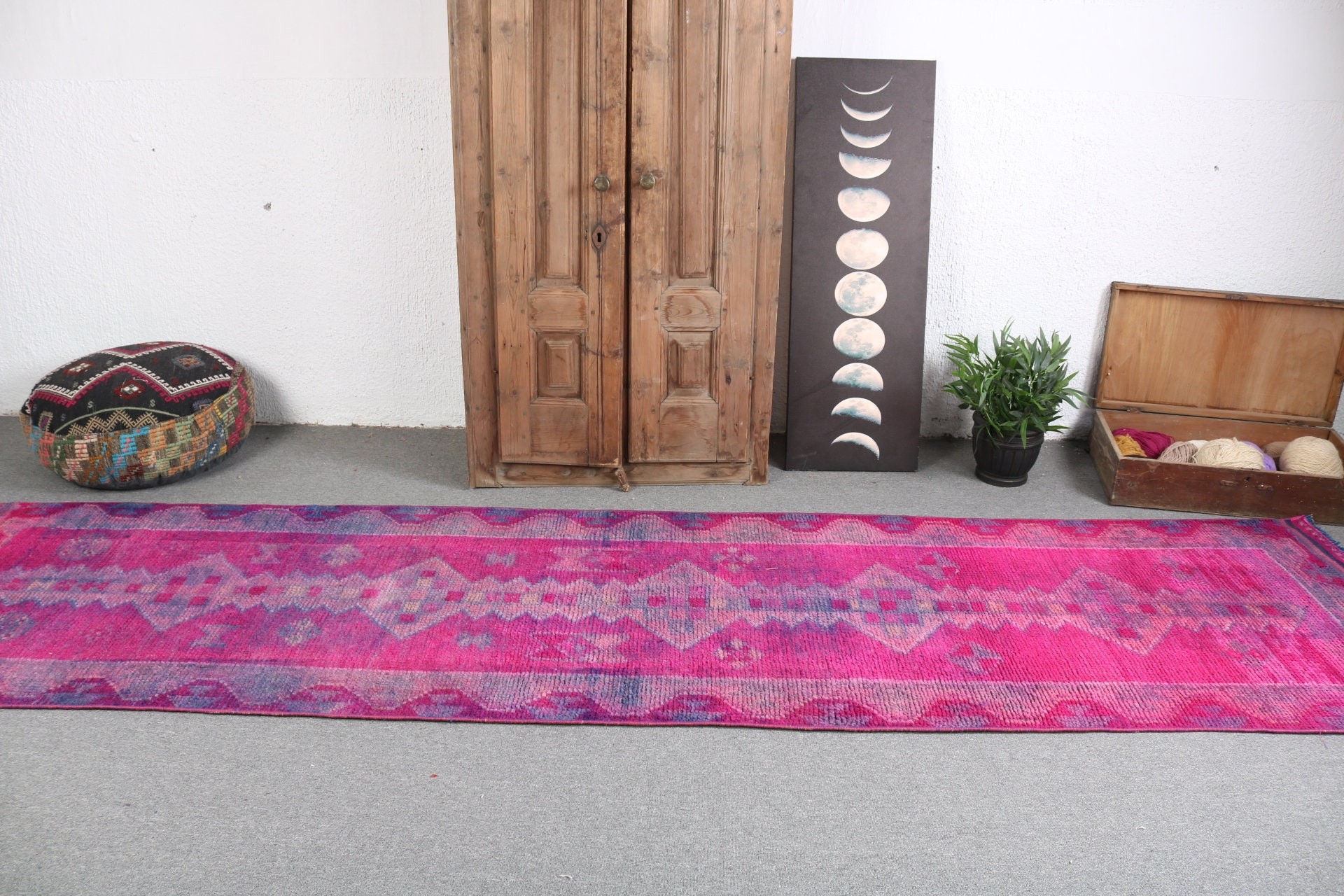 Pink Home Decor Rugs, Turkish Rug, 3x12.5 ft Runner Rug, Vintage Rug, Stair Rug, Long Runner Rugs, Modern Rug, Bedroom Rugs, Moroccan Rugs