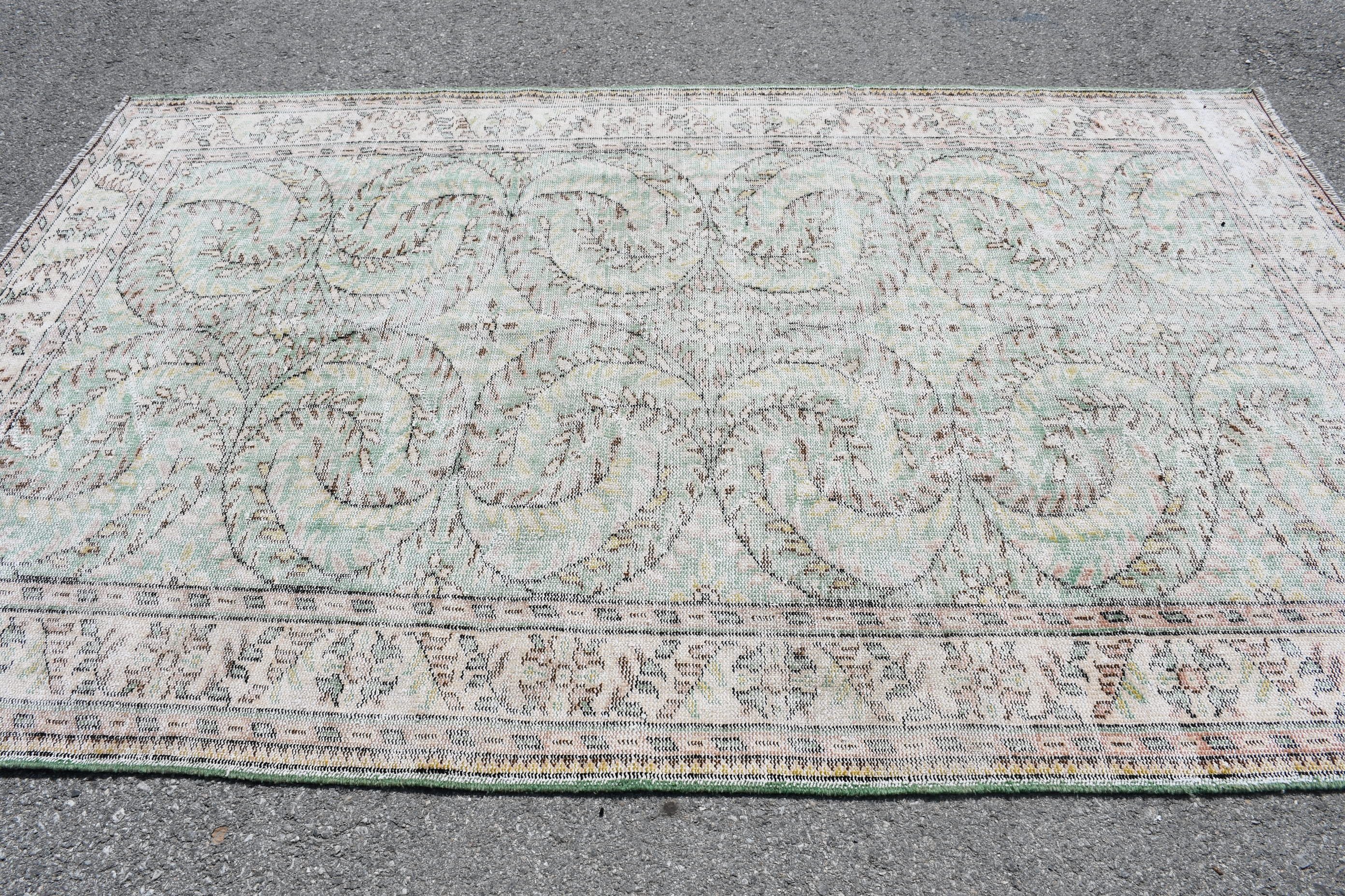 Oturma Odası Halıları, 6.1x9.3 ft Büyük Halı, Vintage Halı, Oushak Halısı, Fas Halısı, Eski Halılar, Türk Halısı, Yemek Odası Halısı, Yeşil Mutfak Halısı