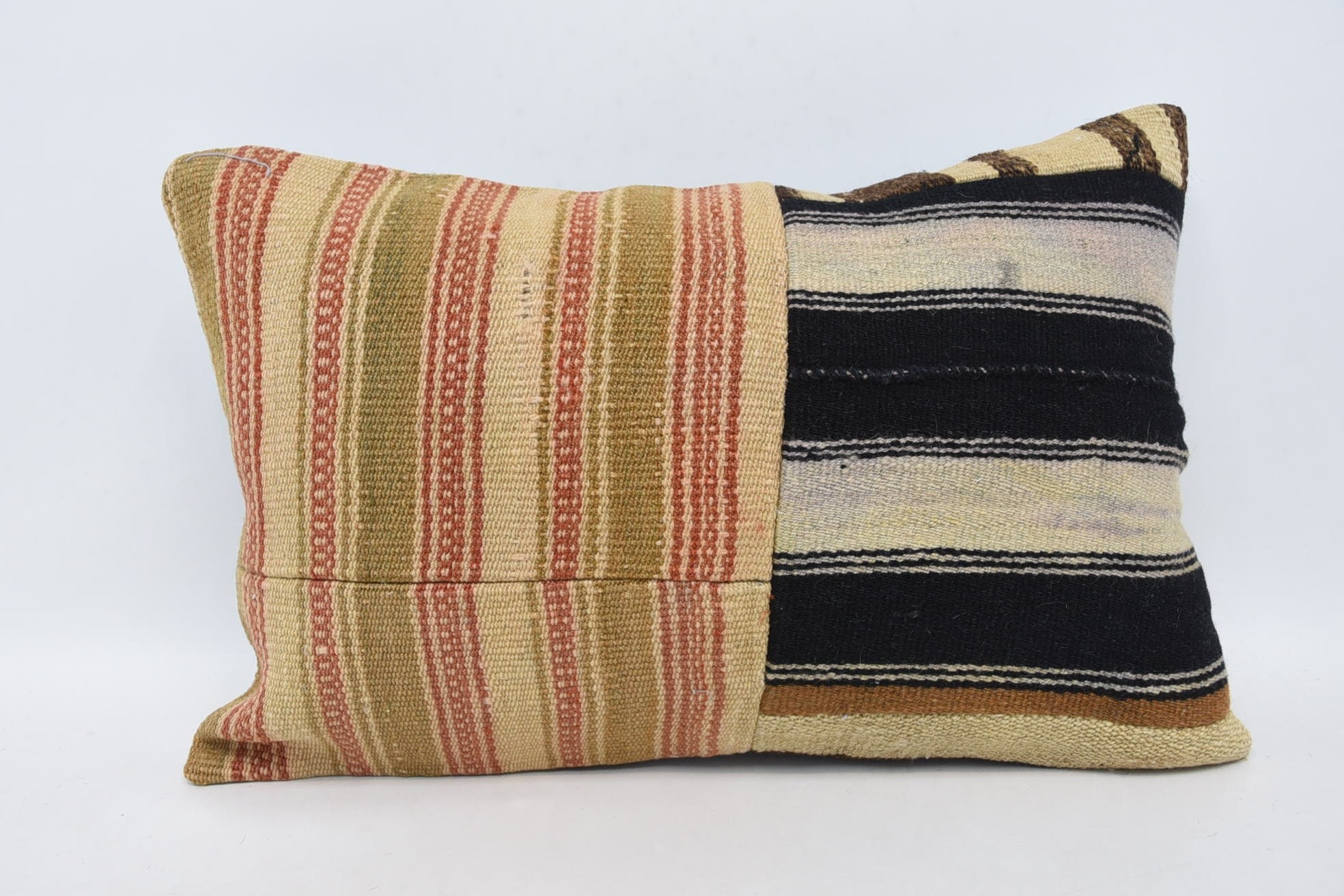 Ethnic Throw Cushion Case, 16"x24" Beige Pillow Case, Living Room Throw Pillow, Turkish Pillow, Boho Pillow, Kilim Cushion Sham