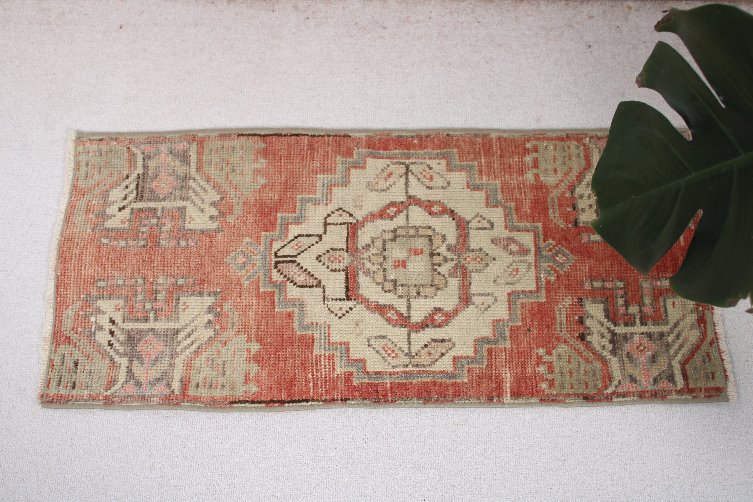 Door Mat Rug, Turkish Rug, Red  1.4x3.1 ft Small Rug, Vintage Rug, Geometric Rugs, Boho Rug, Small Vintage Rugs, Floor Rug