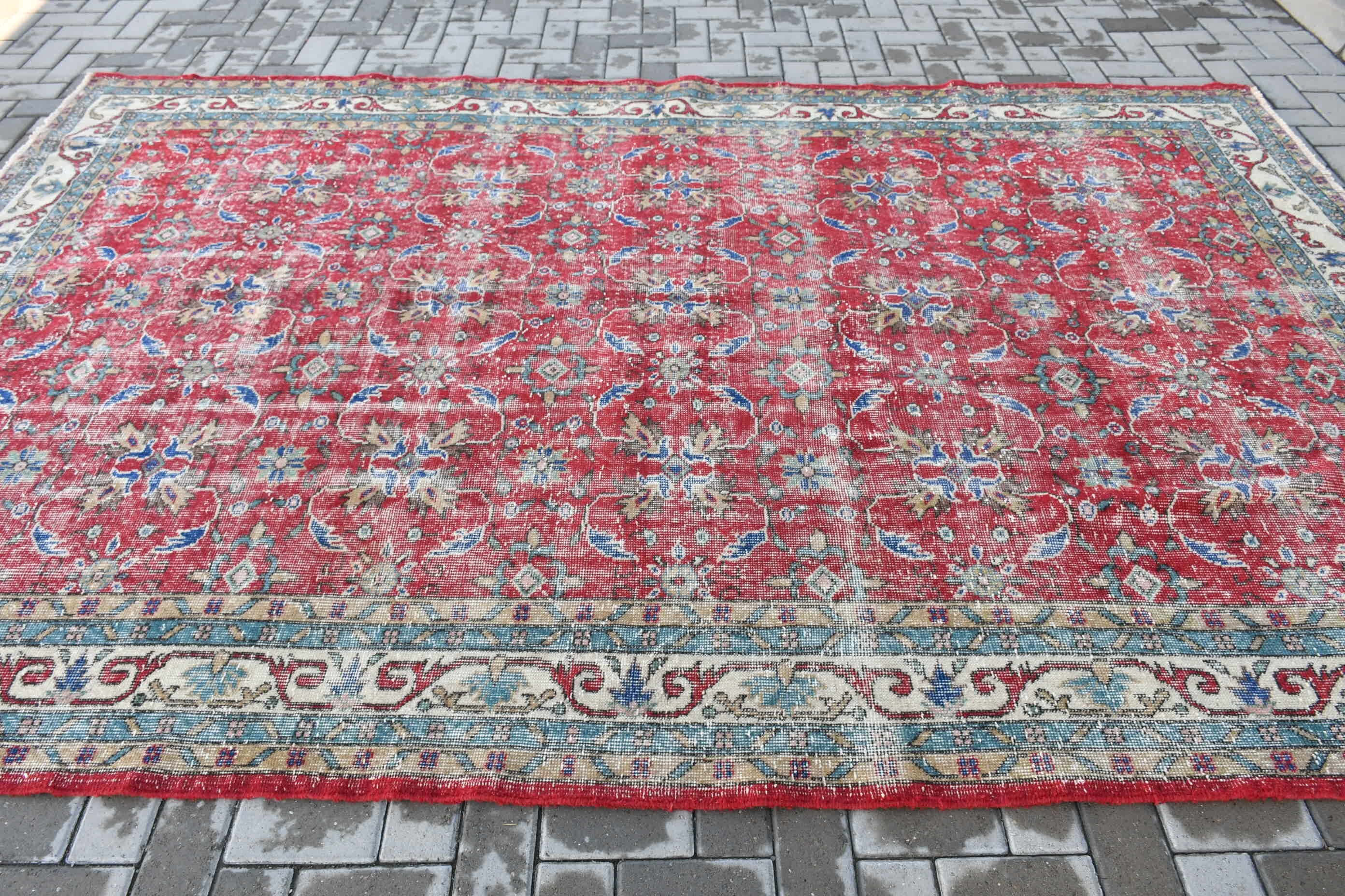 Blue Oushak Rug, Turkish Rug, 7x10.7 ft Oversize Rug, Oriental Rug, Nomadic Rug, Vintage Rugs, Living Room Rug, Dining Room Rugs, Floor Rug