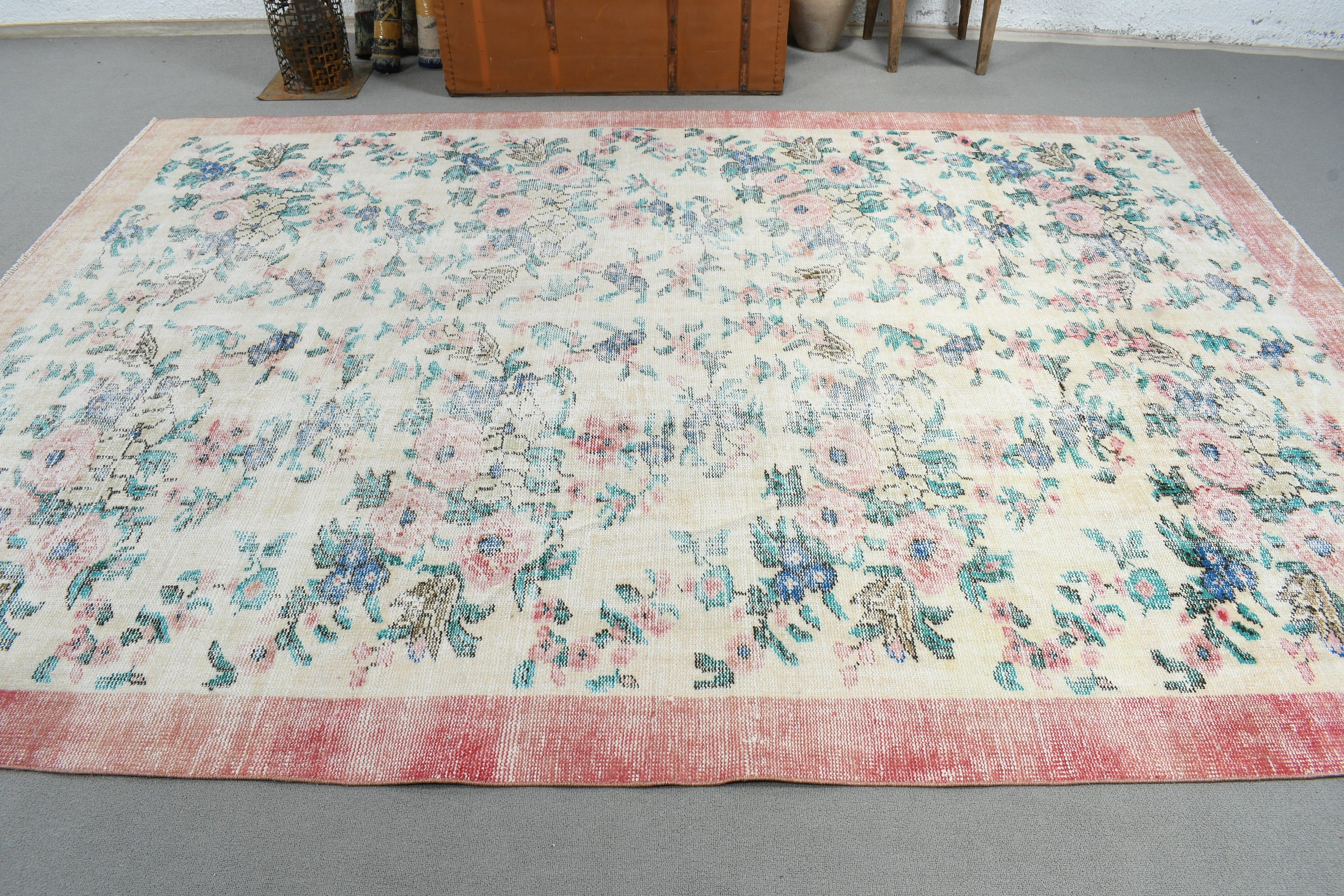 Oriental Rugs, Beige Home Decor Rug, Dining Room Rugs, 6.9x9.8 ft Large Rug, Vintage Rug, Turkish Rugs, Large Vintage Rugs