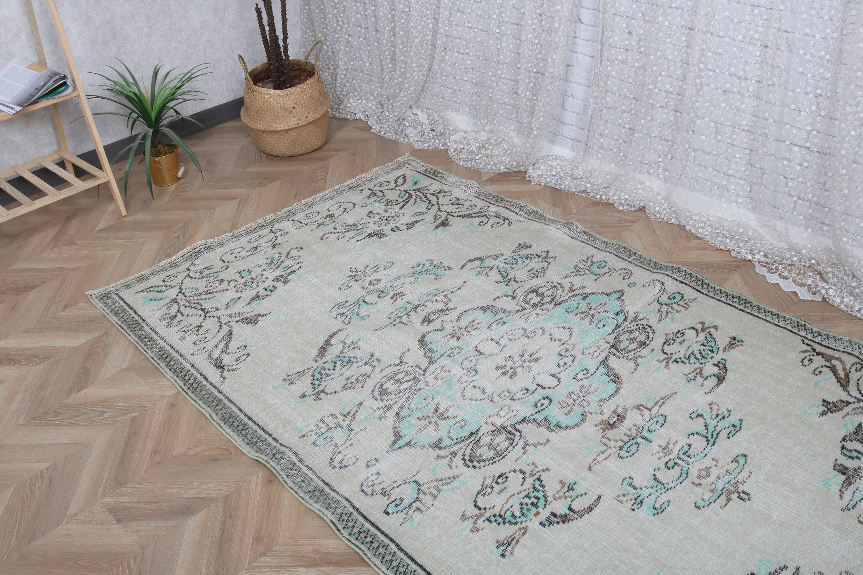 Flatweave Rug, Kitchen Rugs, Nursery Rugs, Vintage Rug, 4.2x7.4 ft Area Rug, Rugs for Oushak Area, Turkish Rugs, Green Neutral Rug