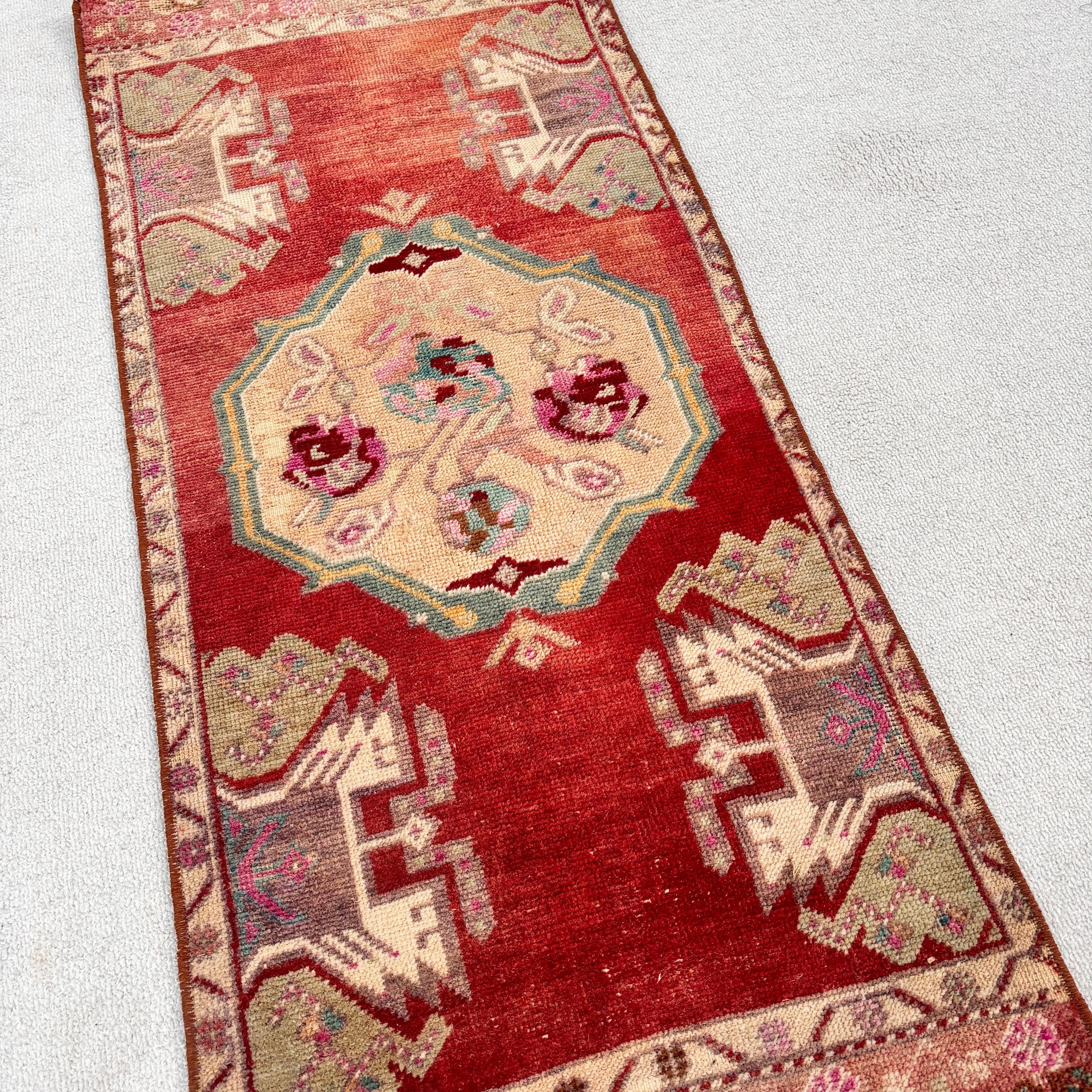 Neutral Rug, Red Bedroom Rug, Wall Hanging Rugs, Small Area Rug, Tribal Rugs, Oushak Rug, Vintage Rugs, 1.7x3.7 ft Small Rug, Turkish Rugs