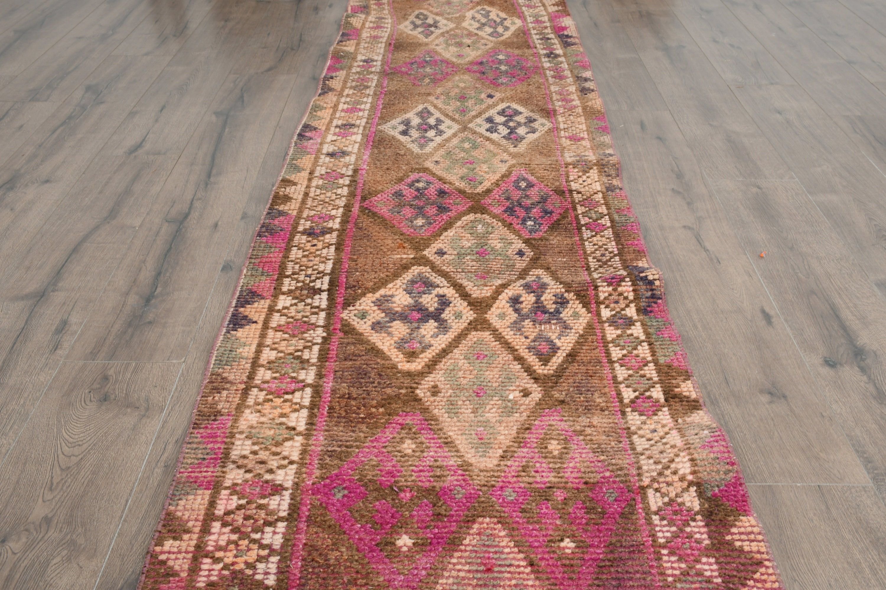 Pink Wool Rug, Rugs for Corridor, Home Decor Rugs, 2.4x11.7 ft Runner Rug, Hallway Rugs, Cool Rug, Turkish Rug, Vintage Rugs, Stair Rug