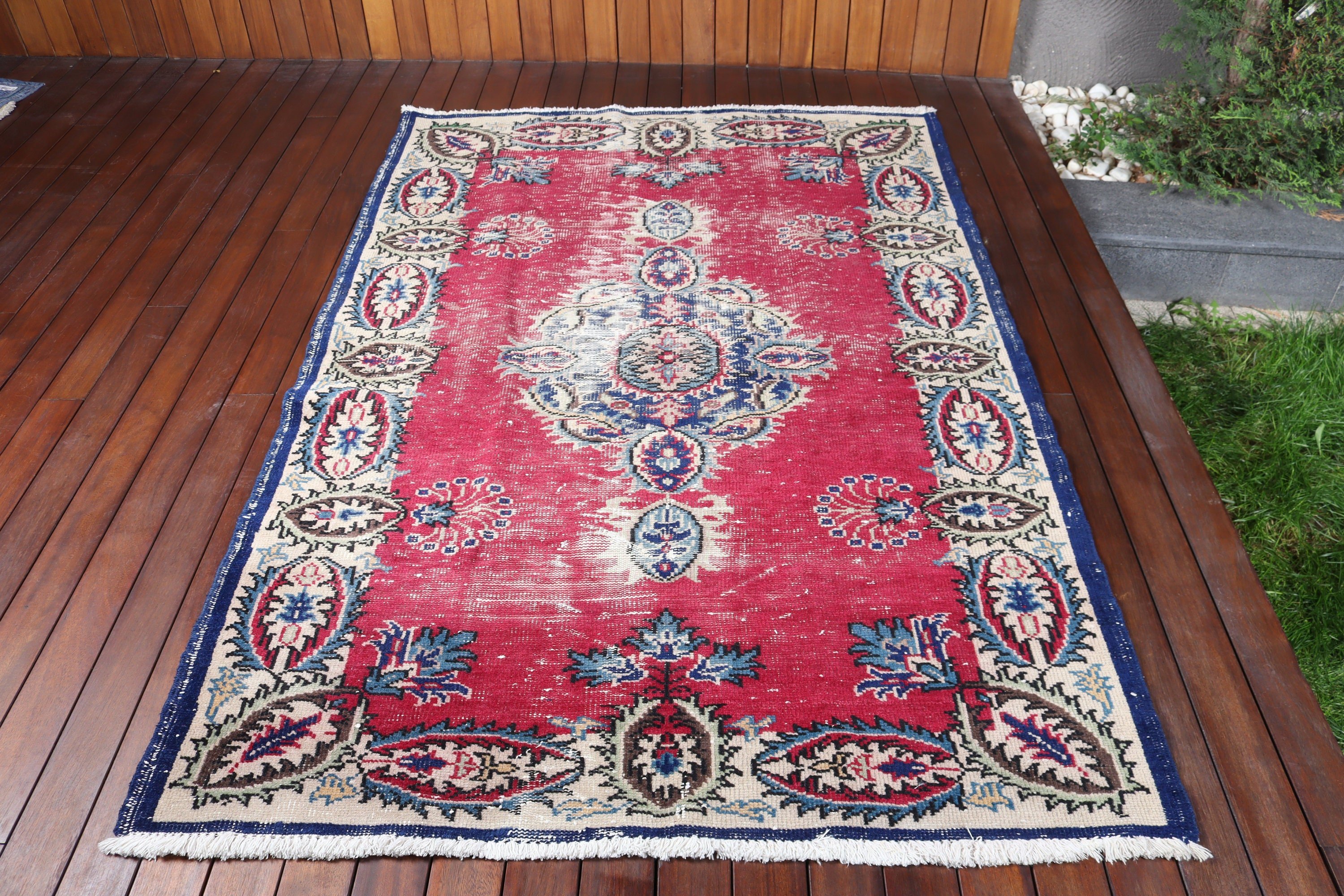 Vintage Halı, Oushak Bölge Halıları, Vintage Alan Halıları, Organik Halılar, 4,5x6,9 ft Alan Halıları, Kırmızı Fas Halısı, Lüks Halılar, Türk Halıları, Boho Halı