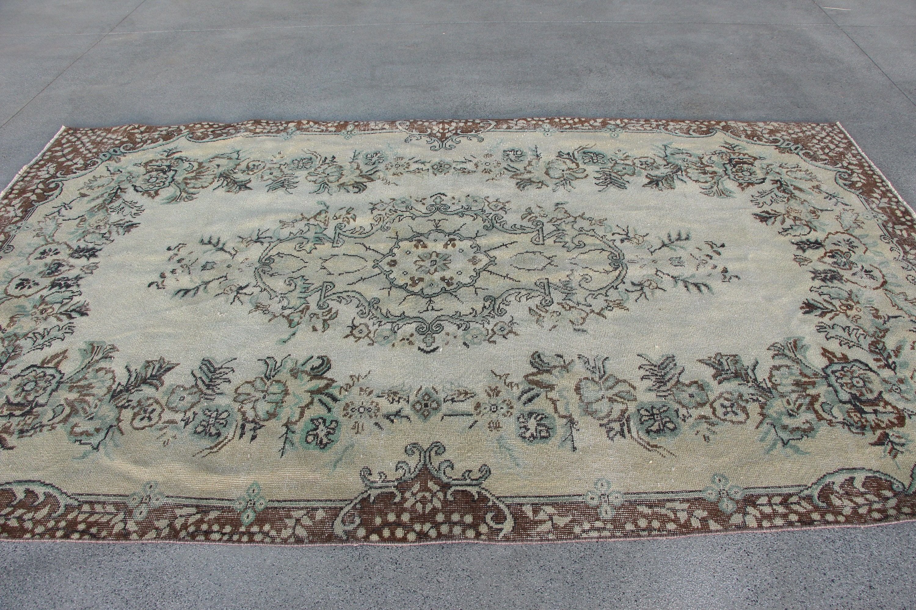 5.9x9.9 ft Büyük Halı, Ev Dekor Halıları, Oturma Odası Halısı, Vintage Halı, Yeşil Yün Halı, Salon Halısı, Türk Halısı, Oushak Halısı, Salon Halıları