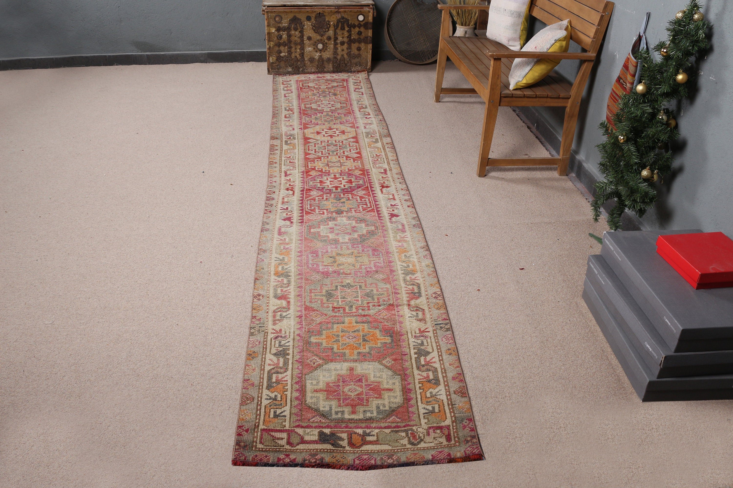 2.4x12 ft Runner Rug, Corridor Rugs, Old Rug, Red Moroccan Rugs, Turkish Rugs, Antique Rug, Rugs for Kitchen, Vintage Rug, Wool Rugs