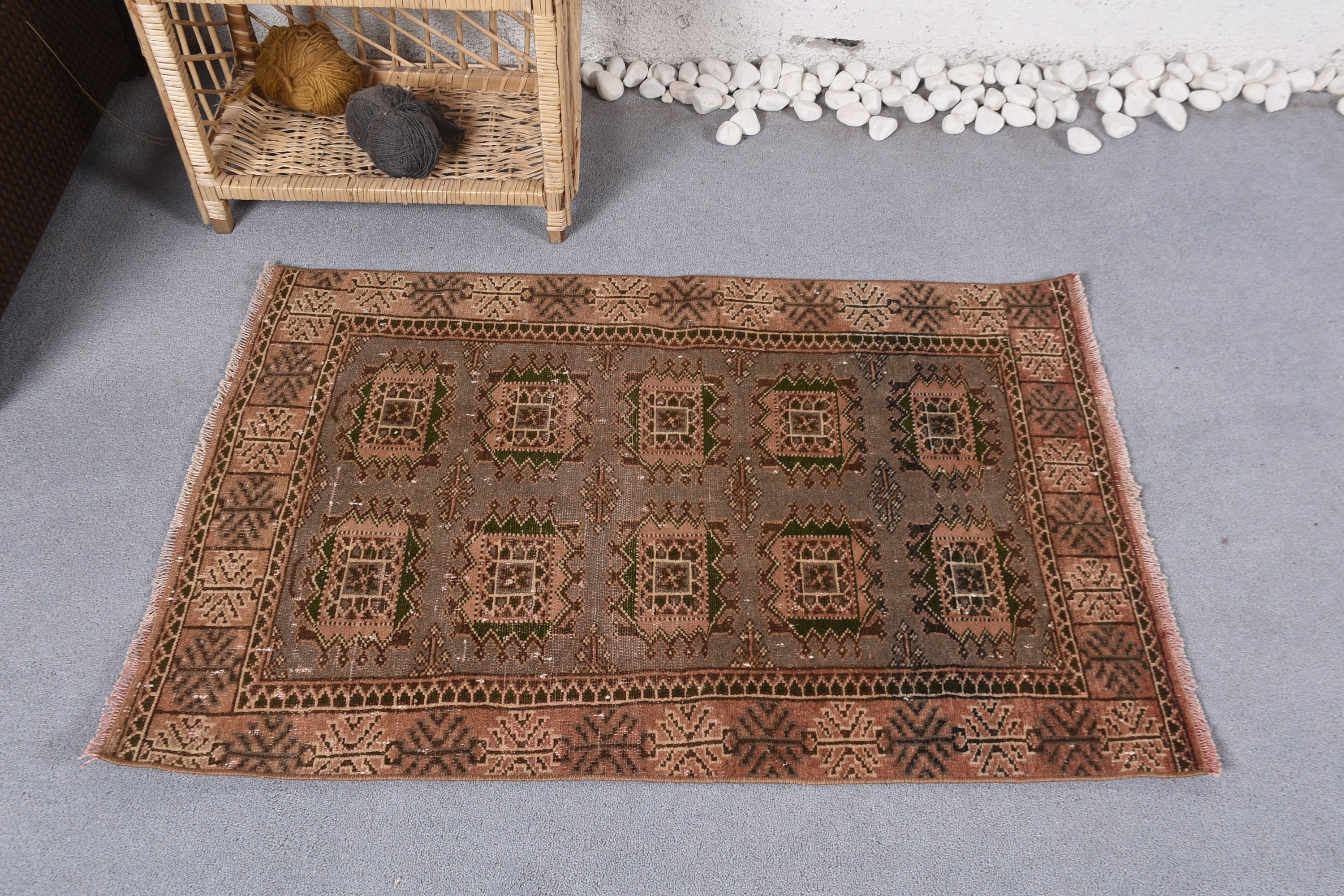 2.4x3.6 ft Küçük Halı, Antika Halı, Araba Paspas Halısı, Sanat Halısı, Kahverengi Yatak Odası Halısı, Türk Halıları, Vintage Halı, Kapı Paspası Halıları