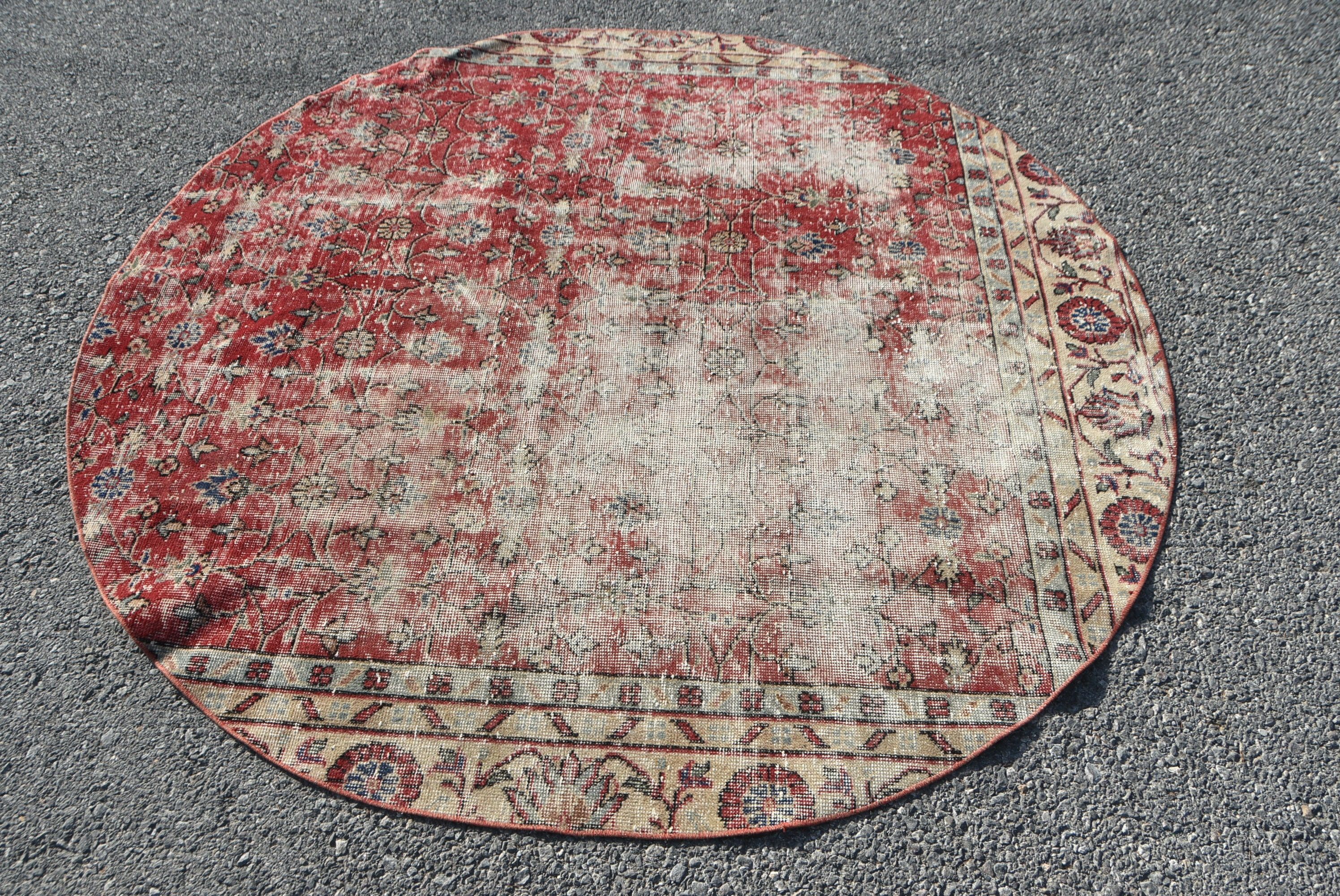 Turkish Rugs, 6.2x6.2 ft Area Rug, Nursery Rug, Old Rugs, Indoor Rug, Red Wool Rug, Rugs for Area, Moroccan Rug, Vintage Rug