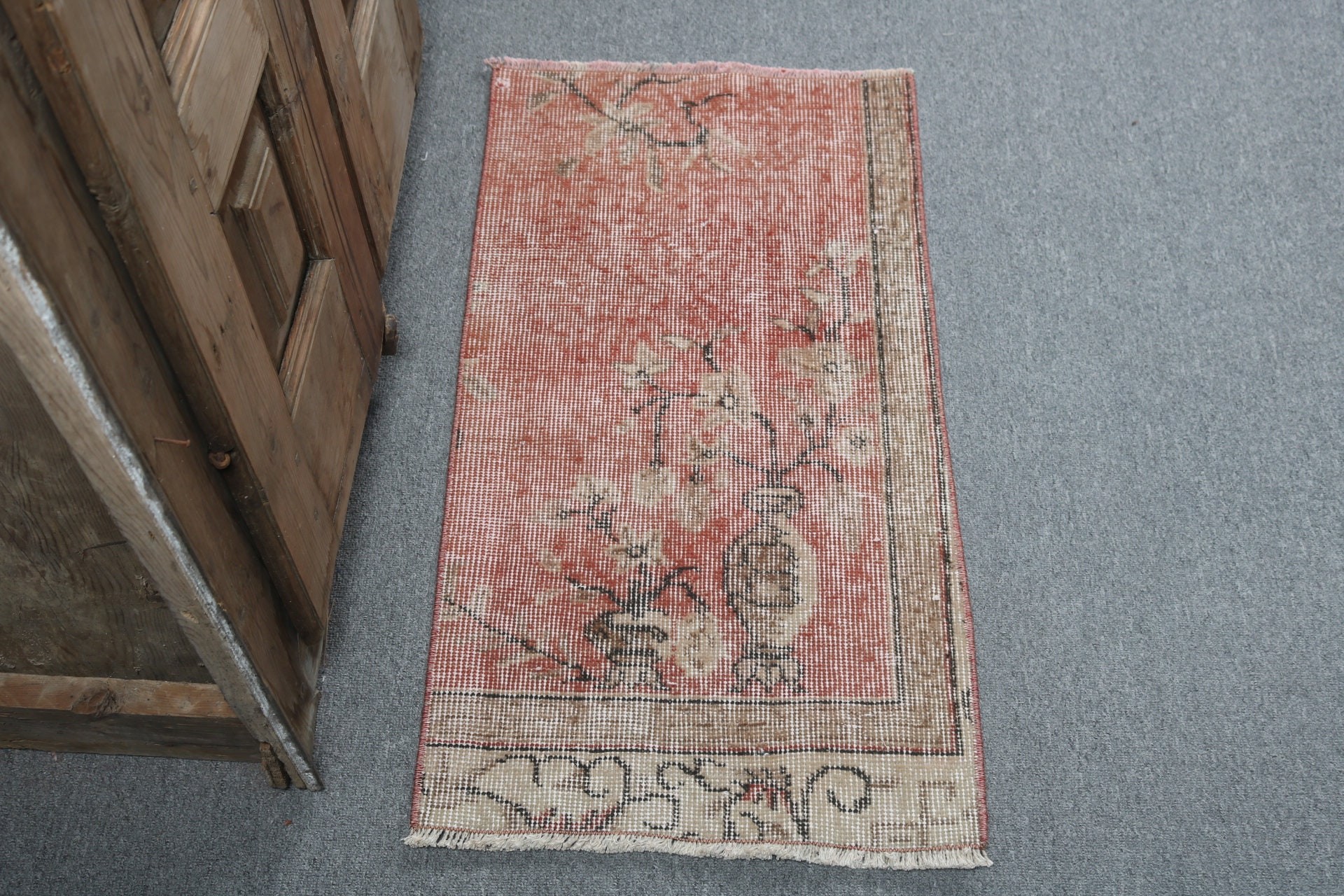 Turkish Rug, Home Decor Rugs, 1.5x2.9 ft Small Rug, Door Mat Rug, Antique Rugs, Rugs for Entry, Bedroom Rug, Red Cool Rug, Vintage Rugs