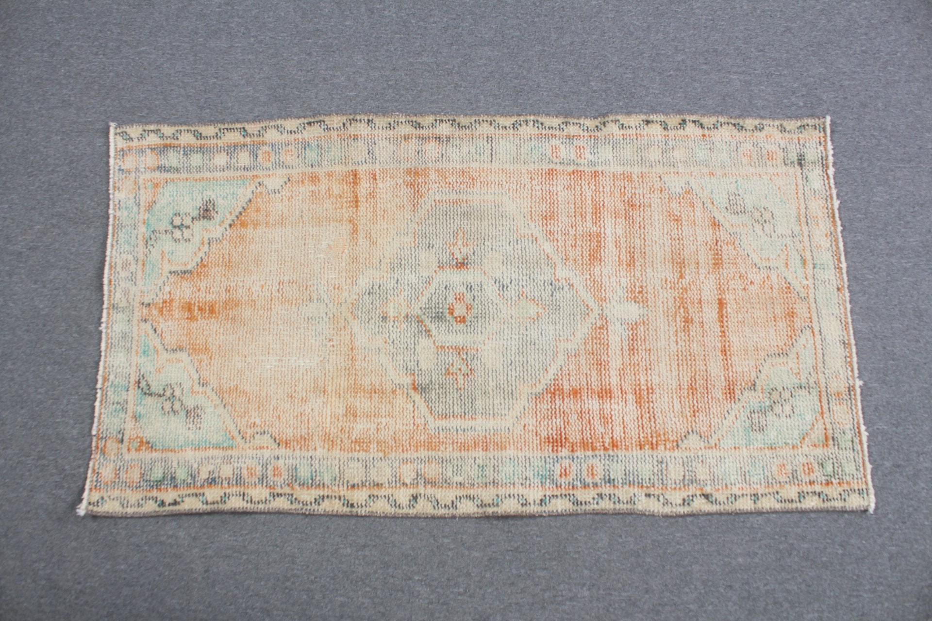 Turkish Rugs, Distressed Rug, Orange  2.4x4.5 ft Small Rug, Vintage Rug, Door Mat Rugs, Kitchen Rug, Wool Rugs, Bedroom Rugs