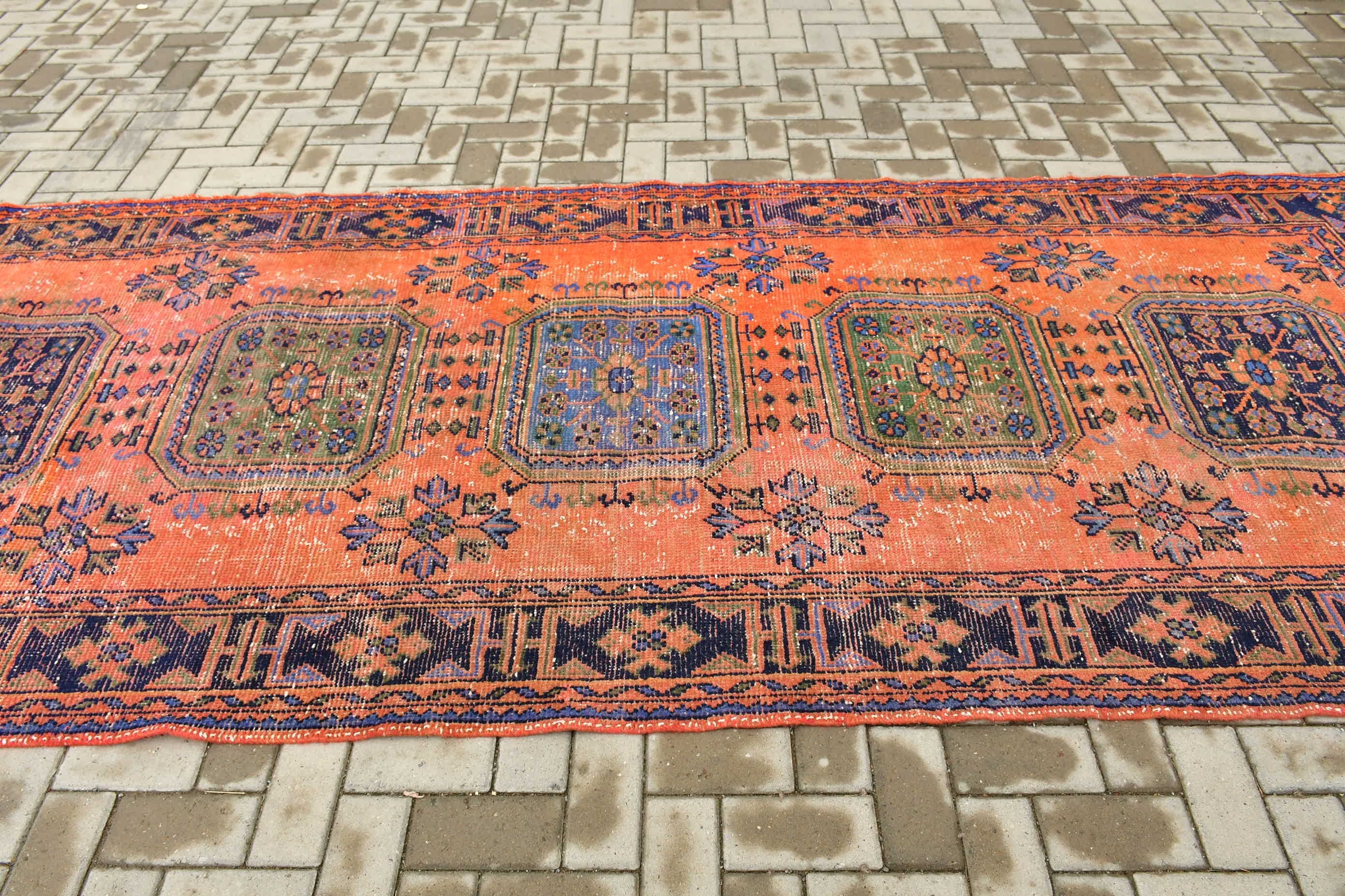 4.6x11.6 ft Runner Rug, Corridor Rug, Turkish Rug, Old Rug, Orange Home Decor Rug, Home Decor Rugs, Vintage Rug, Antique Rug, Kitchen Rug