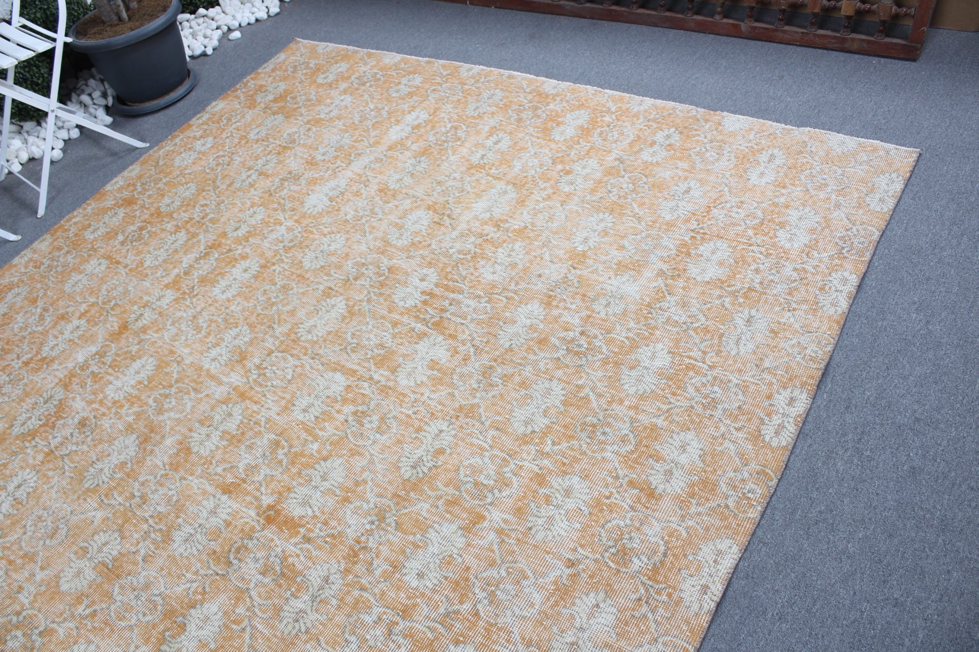 Orange Oushak Rug, Dining Room Rug, Saloon Rug, Kitchen Rug, 7.2x10.4 ft Oversize Rug, Flatweave Rug, Cool Rugs, Vintage Rug, Turkish Rugs