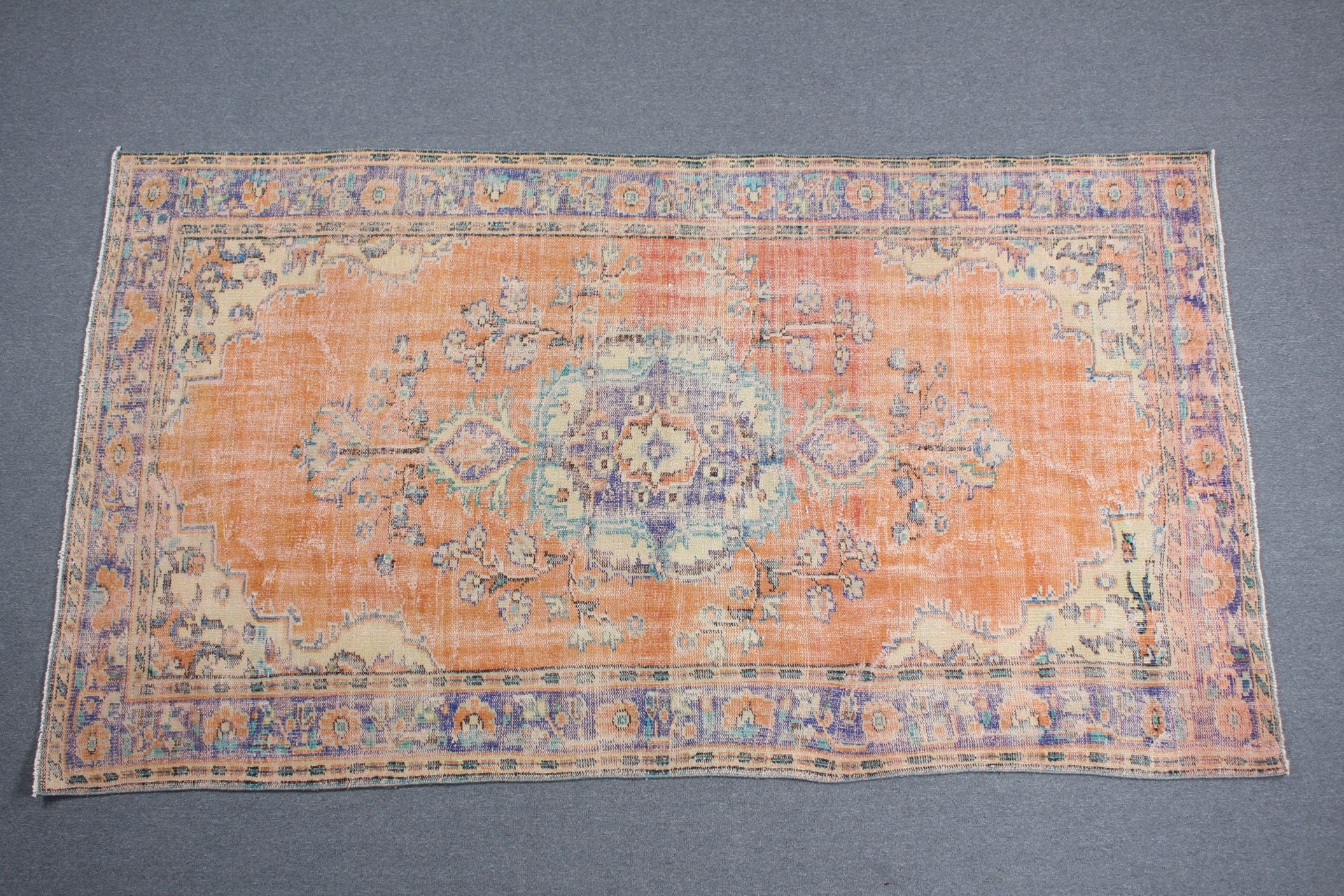 Home Decor Rugs, Boho Rug, Vintage Rug, Orange Kitchen Rug, Living Room Rugs, Bedroom Rug, Turkish Rug, 5.4x9.5 ft Large Rug, Kitchen Rugs