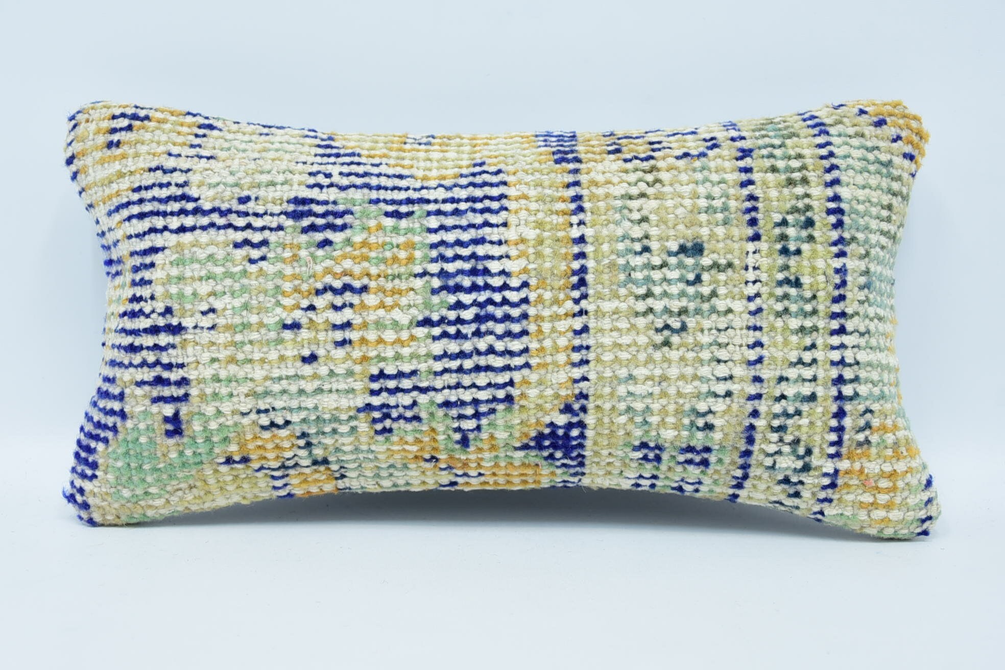 8"x16" Blue Cushion, Vintage Kilim Pillow, Muted Pillow, Kilim Cushion Sham, Turkish Pillow, Nomadic Pillow Sham