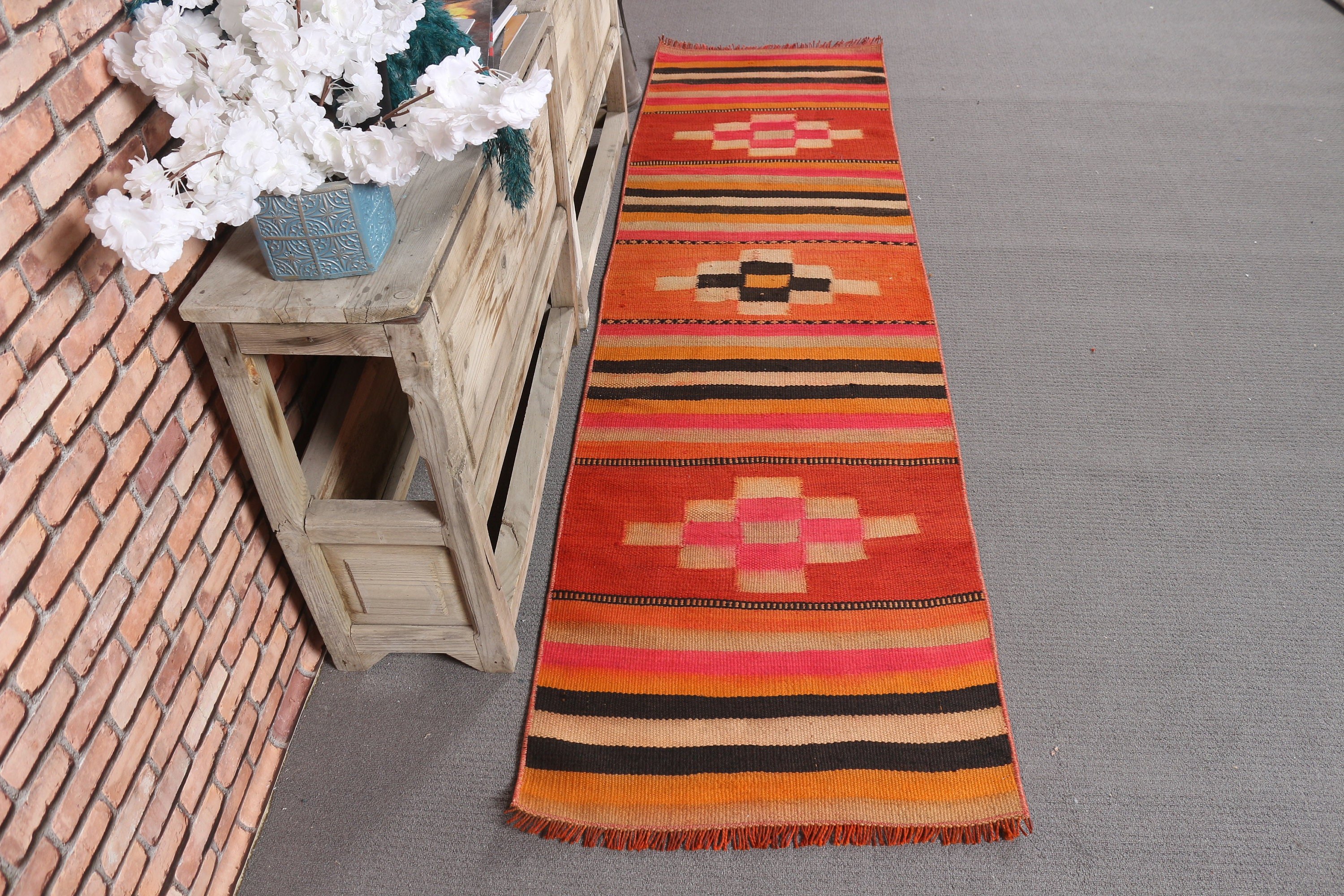 Vintage Halı, Otantik Halılar, Turuncu Soğuk Halılar, Yer Halısı, Mutfak Halısı, Oushak Halıları, 2,1x7,5 ft Runner Halısı, Koridor Halıları, Kilim, Türk Halısı