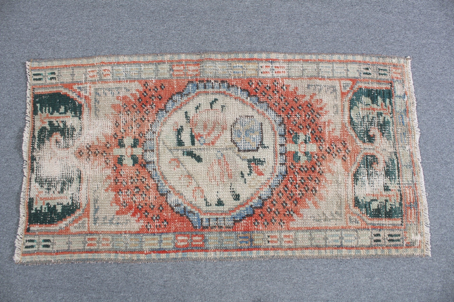 Yün Halı, 2.1x4 ft Küçük Halı, Mutfak Halıları, Paspas Halıları, Banyo Halıları, Banyo Halıları, Vintage Halı, Yeşil Ev Dekorasyonu Halısı, Türk Halıları