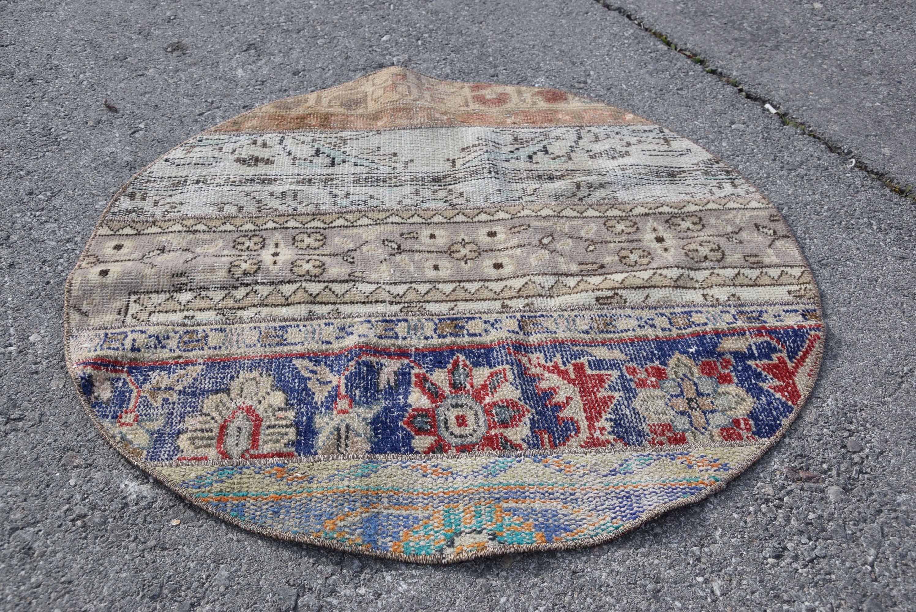 Mutfak Halısı, Vintage Halılar, Oryantal Halı, Türk Halıları, 2,9x2,9 ft Küçük Halı, Oushak Halı, Özel Halı, Duvara Asılı Halı, Bej Yün Halılar