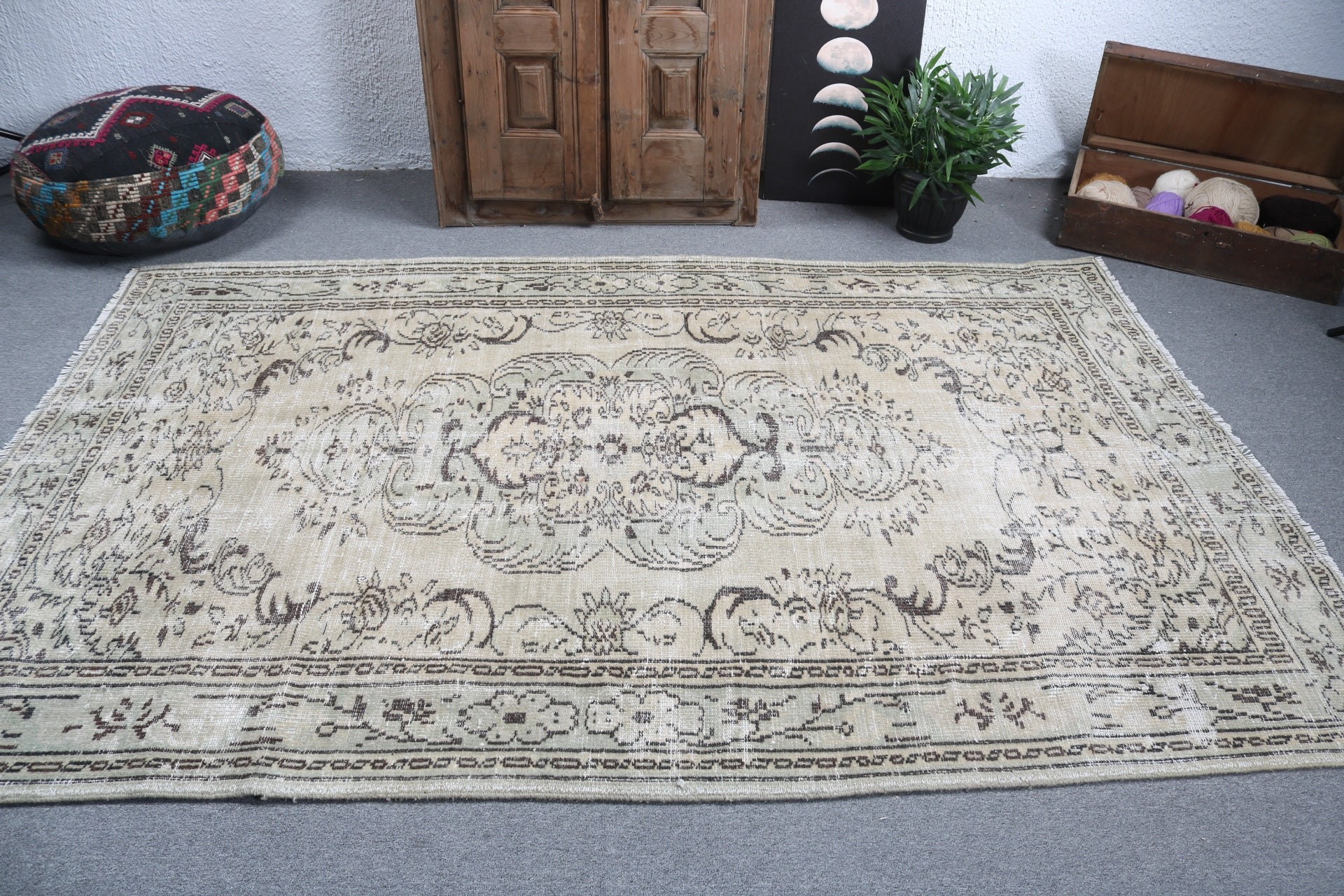 Türk Halısı, Büyük Vintage Halı, 5.3x8.3 ft Büyük Halı, Anadolu Halısı, Yeşil Ev Dekor Halısı, Vintage Halı, Lüks Halı, Yemek Odası Halıları