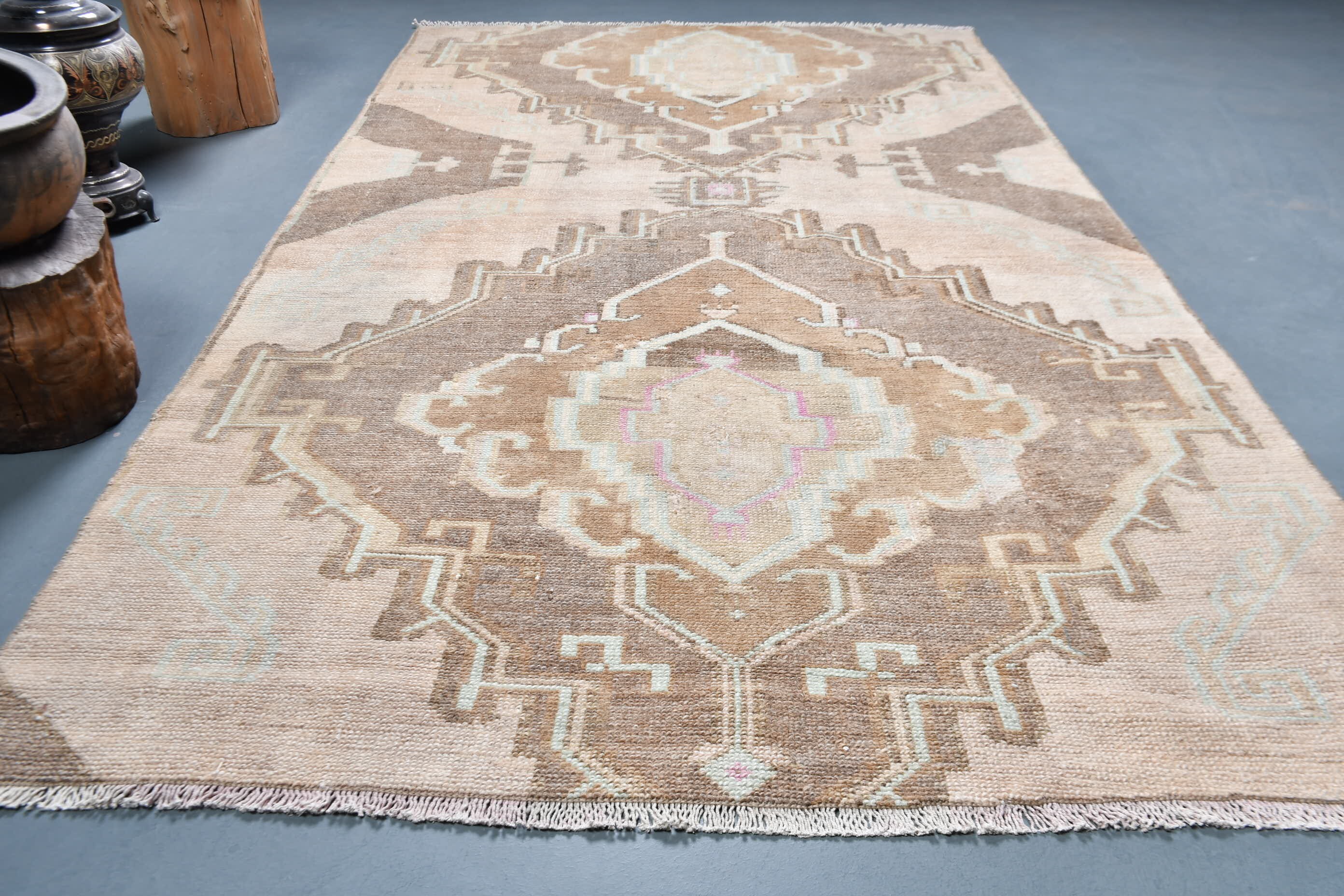 Brown Wool Rug, Bedroom Rug, Vintage Rug, Rugs for Indoor, Living Room Rug, Antique Rug, Turkish Rug, 4.4x7.5 ft Area Rugs