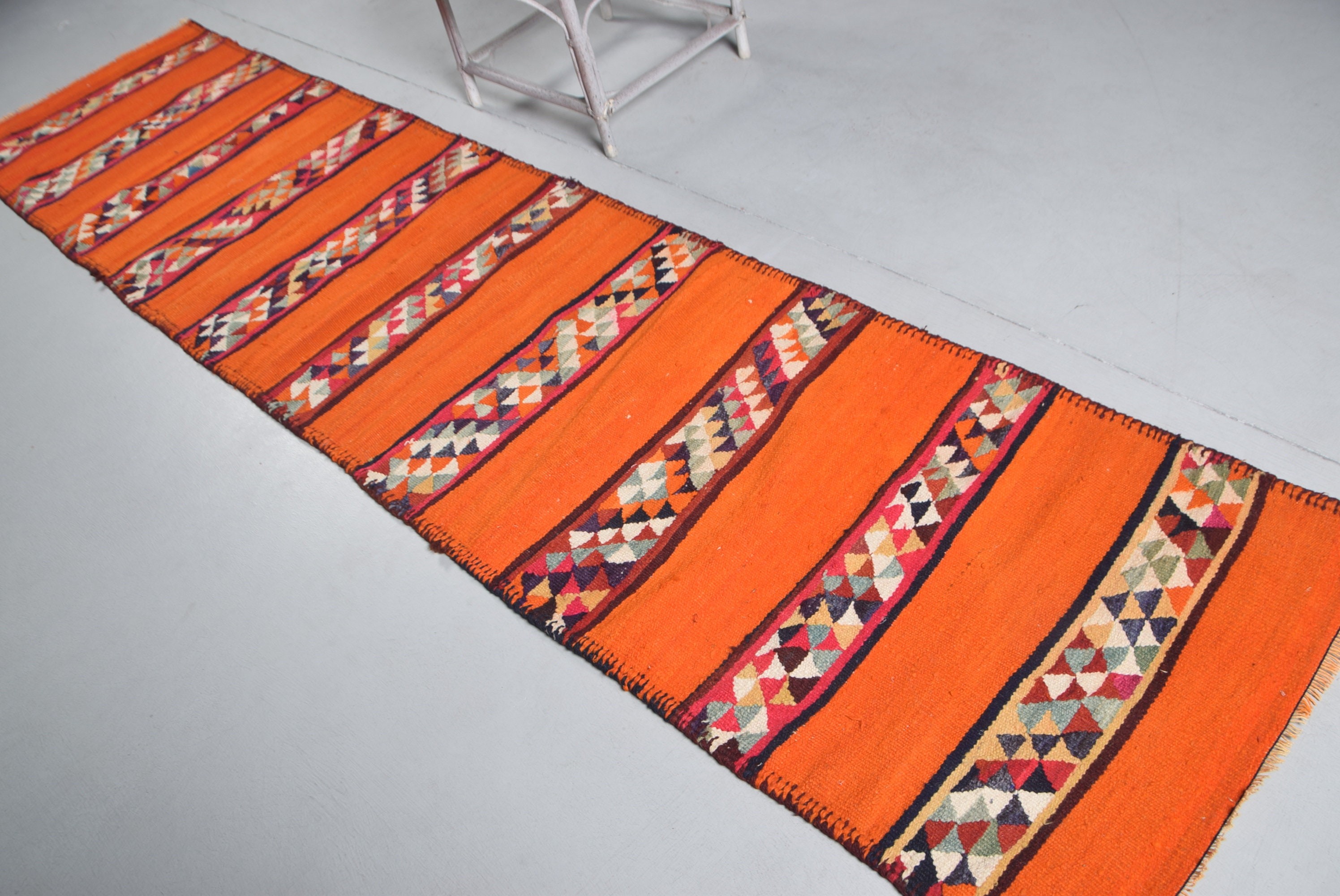 Stair Rugs, Cool Rug, Rugs for Corridor, Turkish Rug, 2.7x11.4 ft Runner Rug, Vintage Rug, Kitchen Rug, Orange Wool Rugs, Oriental Rug