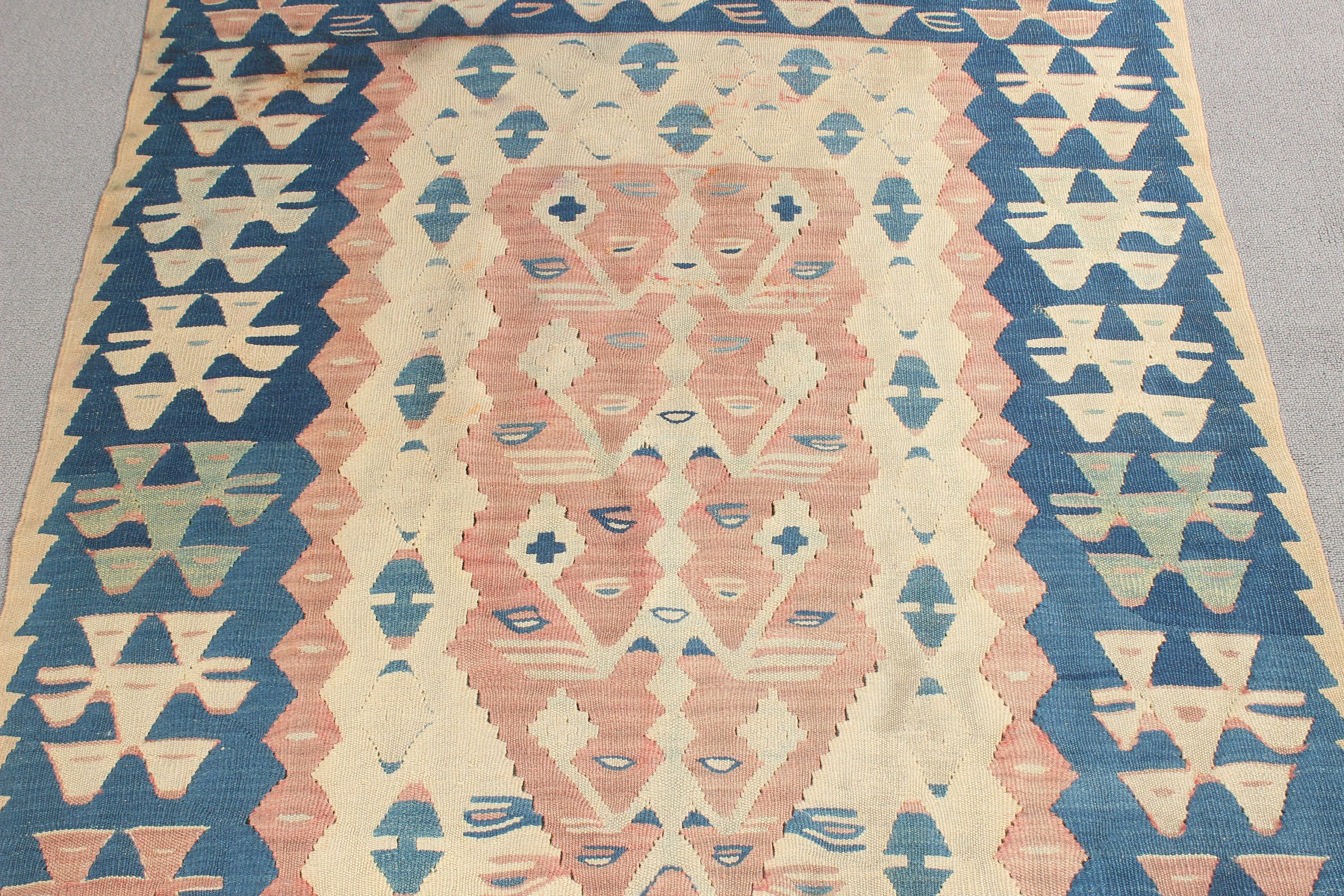 3.4x4.9 ft Aksan Halıları, Kilim, Çocuk Halıları, Anadolu Halısı, Boho Halısı, Türk Halısı, Bej Yün Halıları, Vintage Halı, Giriş Halıları