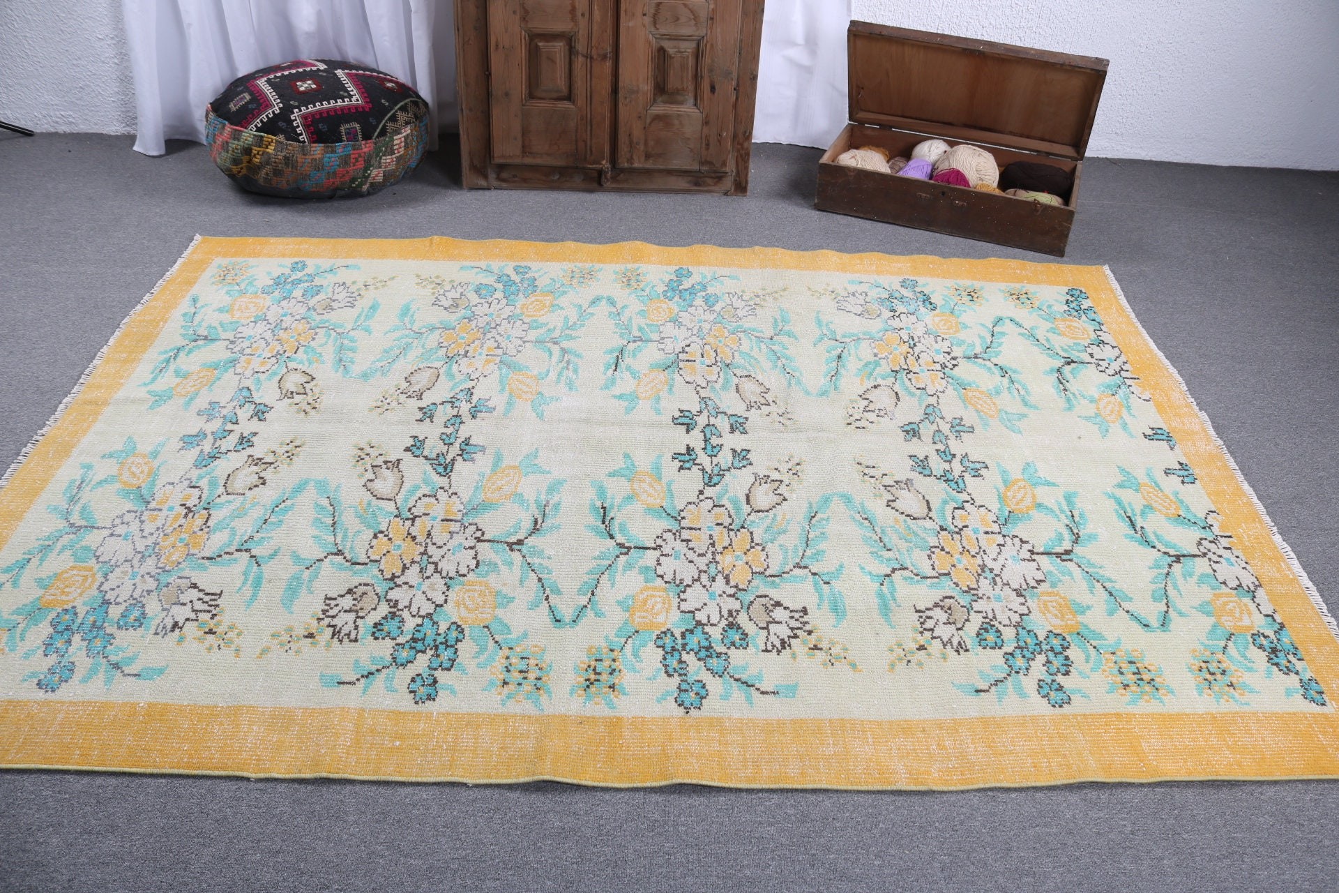 Lüks Halı, Vintage Halı, Salon Halısı, Ev Dekor Halısı, Büyük Vintage Halı, Türk Halısı, Egzotik Halı, Yeşil Fas Halısı, 5.8x8.2 ft Büyük Halı