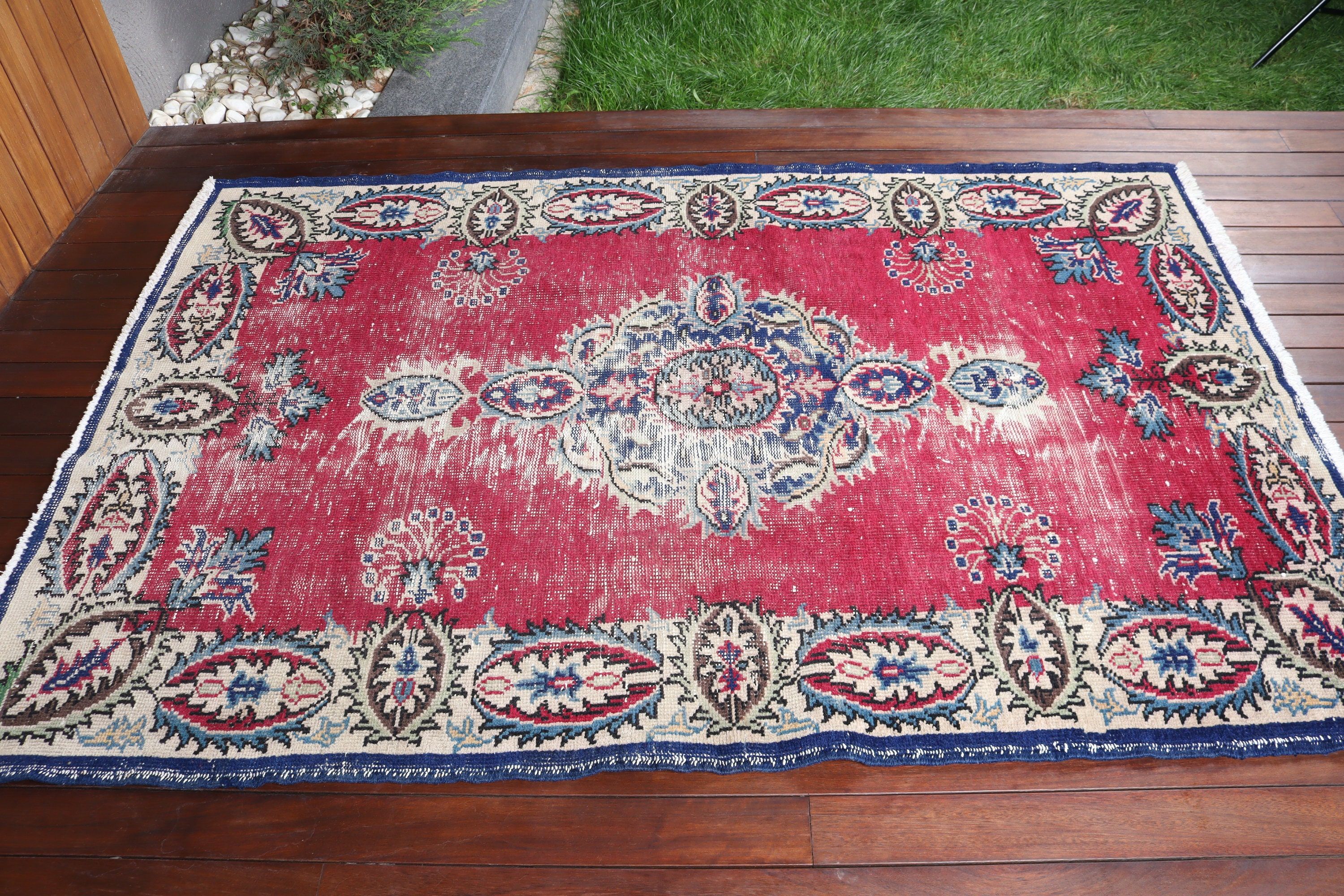 Vintage Halı, Oushak Bölge Halıları, Vintage Alan Halıları, Organik Halılar, 4,5x6,9 ft Alan Halıları, Kırmızı Fas Halısı, Lüks Halılar, Türk Halıları, Boho Halı