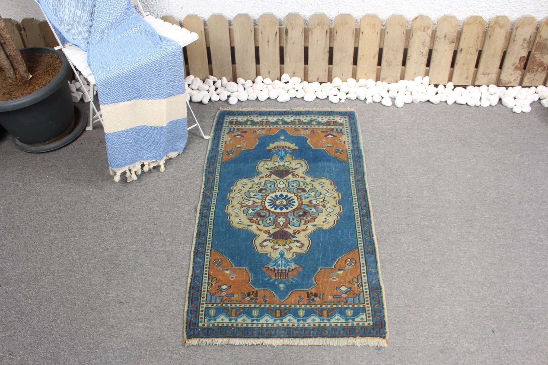 Mavi Ev Dekor Halısı, 2x3,4 ft Küçük Halı, Soluk Halı, Yatak Odası Halıları, Yer Halısı, Türk Halısı, Duvara Asılı Halı, Yatak Odası Halısı, Vintage Halı